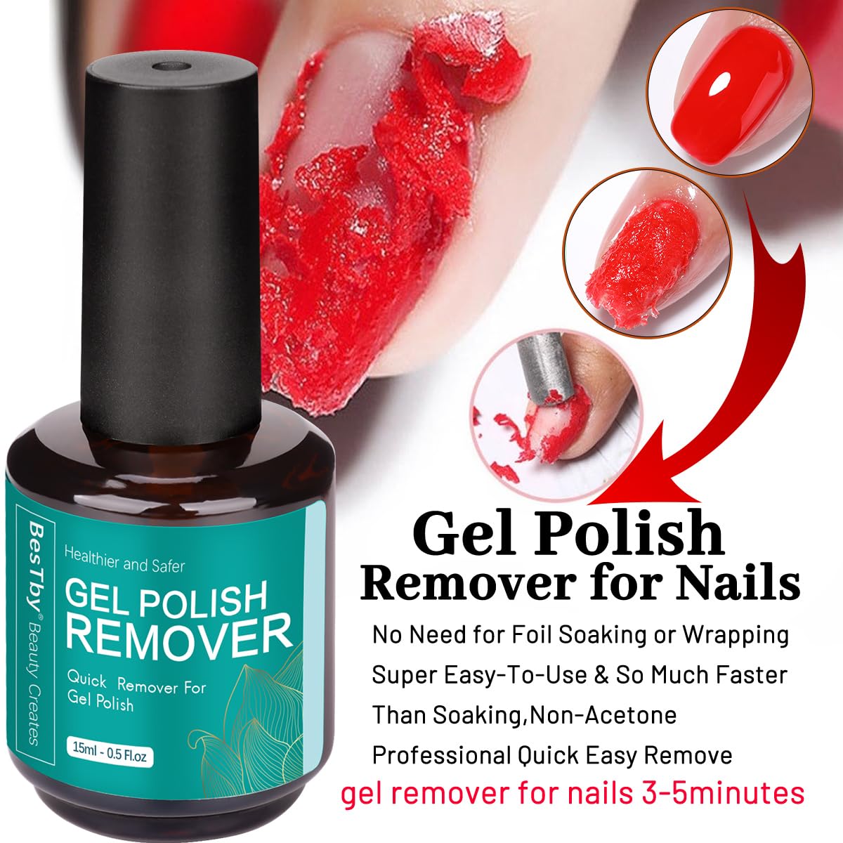 **Gel Nail Polish Remover Kit - 2 Pack (0.5 oz/15 ml Each) with Tools for Fast Soak-Off in 3-5 Minutes | Perfect for Salon & At-Home Manicures**
