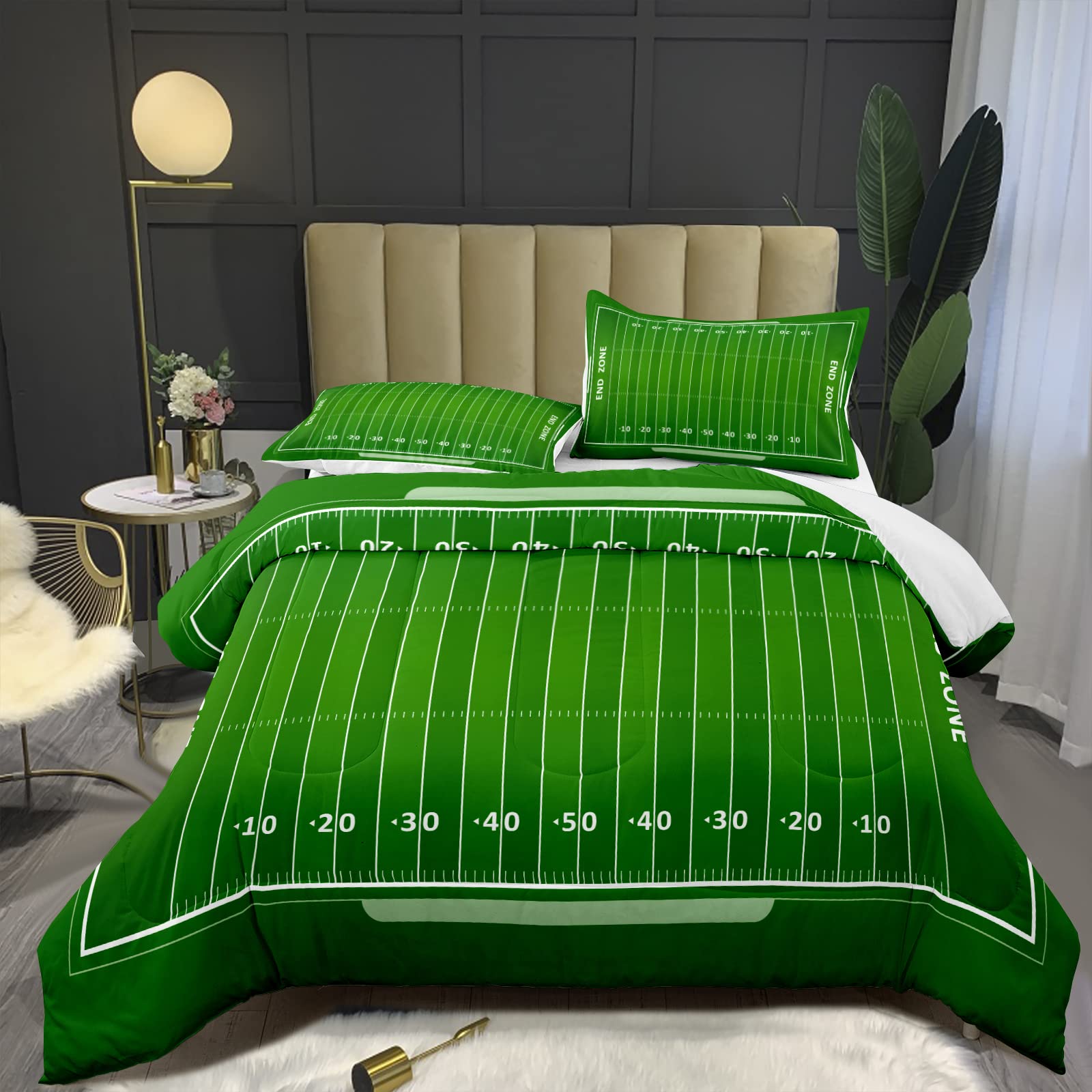 Bodhi Twin Football Comforter Set for Boys - Green Rugby Field Design with Matching Pillowcase, American Football Themed Bedding for Kids | Perfect for Sports-Themed Bedrooms, Game Day Decor, and Football Fan Gifts