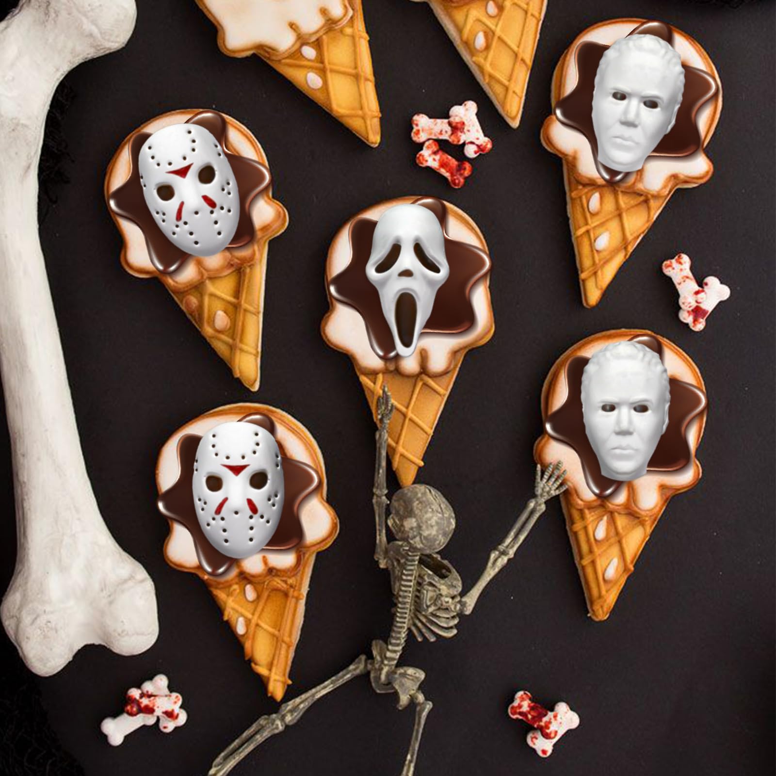 Premium 6-Cavity Halloween Silicone Chocolate Molds - Scary Movie Character Heads for DIY Chocolate, Candy, Soap, Pudding & Jelly Making - Perfect for Halloween Parties, Baking Gifts & Spooky Treats