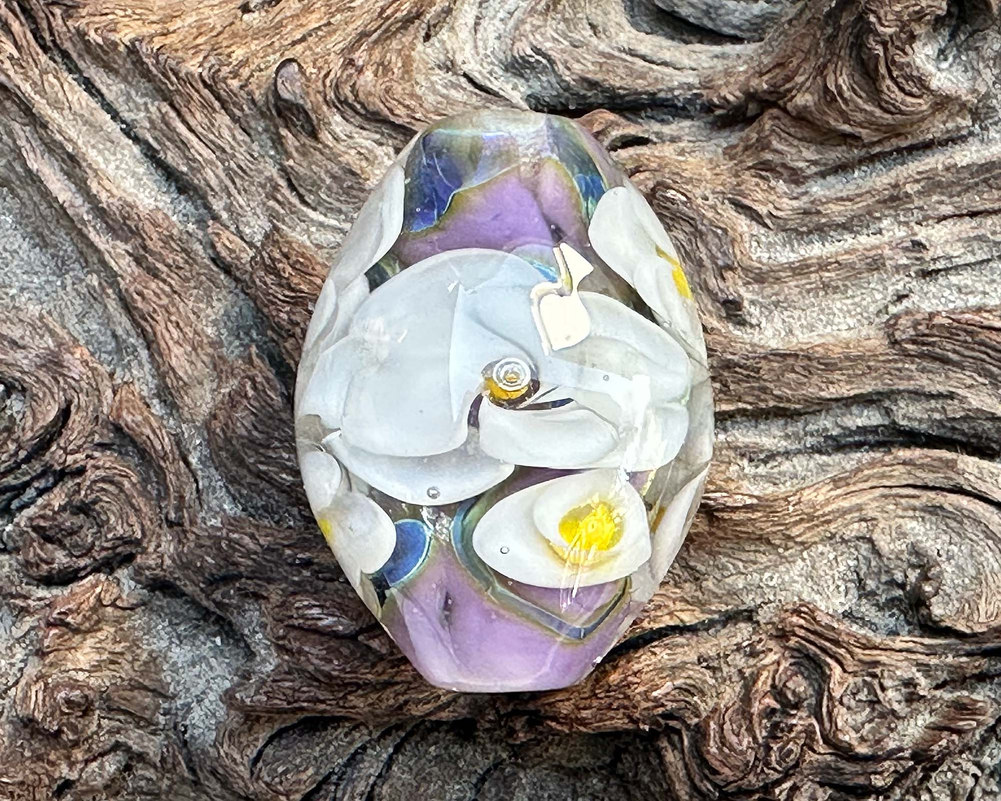 White Lavender Floral Lampwork Glass Focal Bead for Jewelry Making - DIY Necklace, Bracelet & Craft Projects - Handmade Artisan Bead for Boho Style Accessories