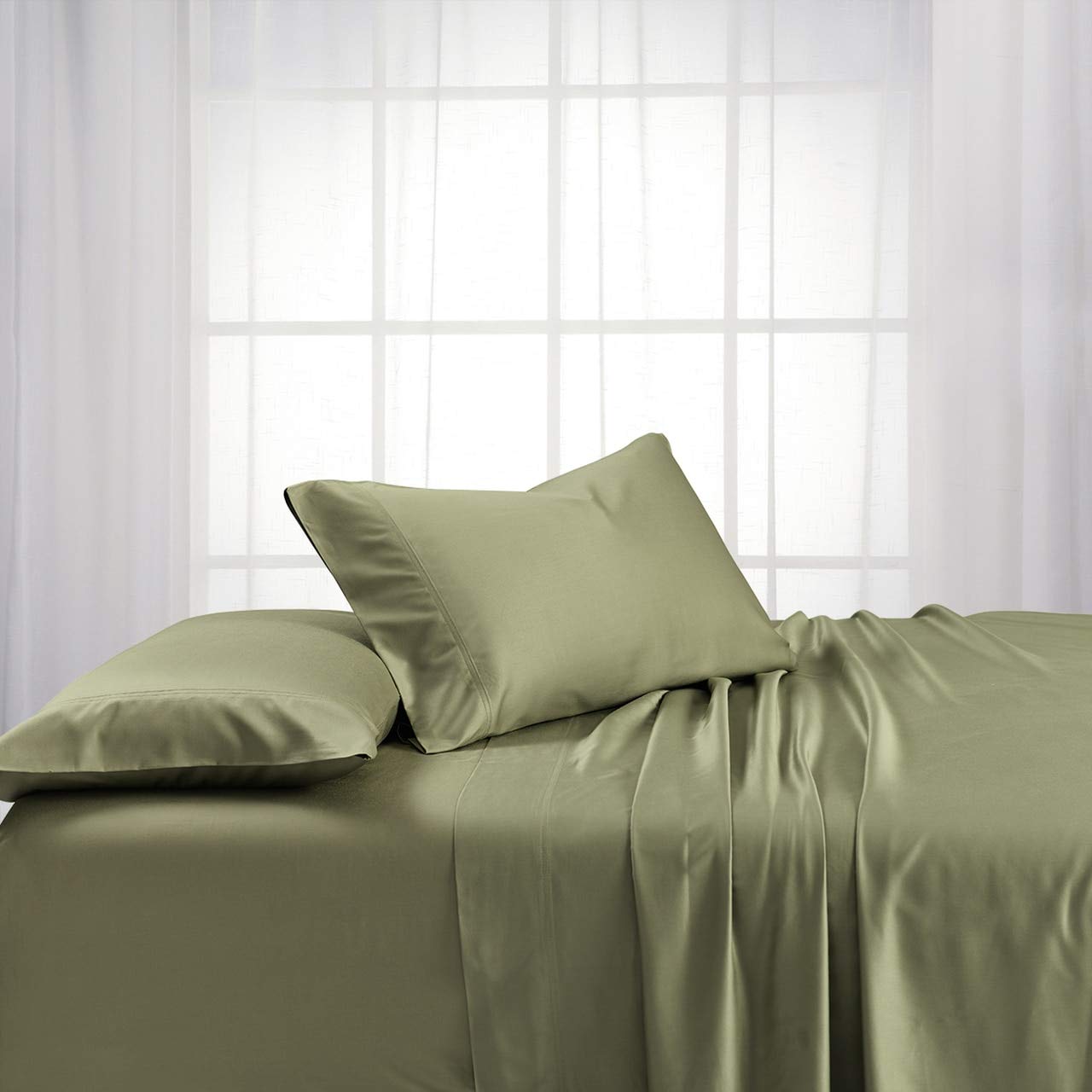 Royal Hotel Luxury Bamboo Viscose Pillowcase Set - 600 Thread Count Silky Soft King Size (2PC) - Sage Green - Breathable & Hypoallergenic for Ultimate Comfort in Bedroom, Hotel, or Guest Room
