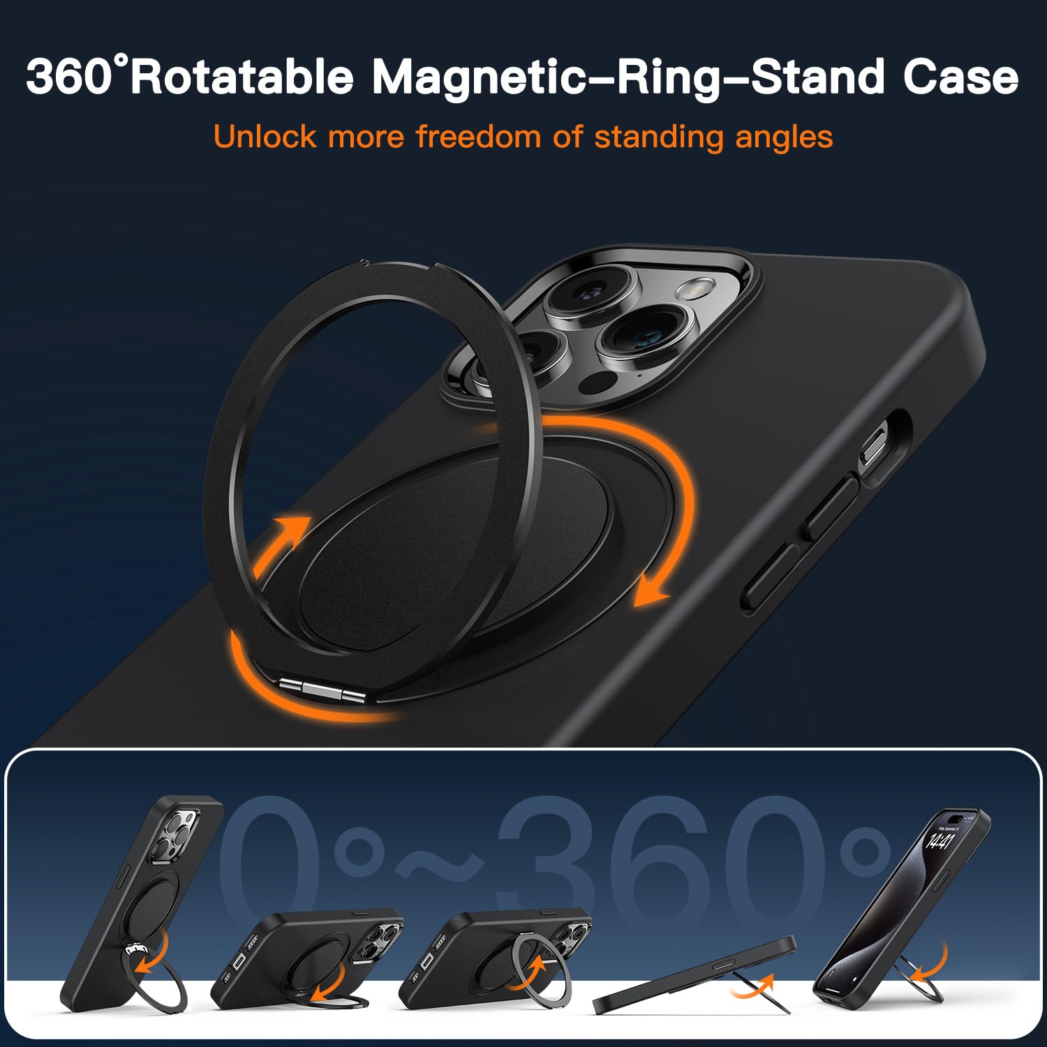 Gatatol 360° Rotatable Magnetic Ring Case for iPhone 15 Pro 6.1