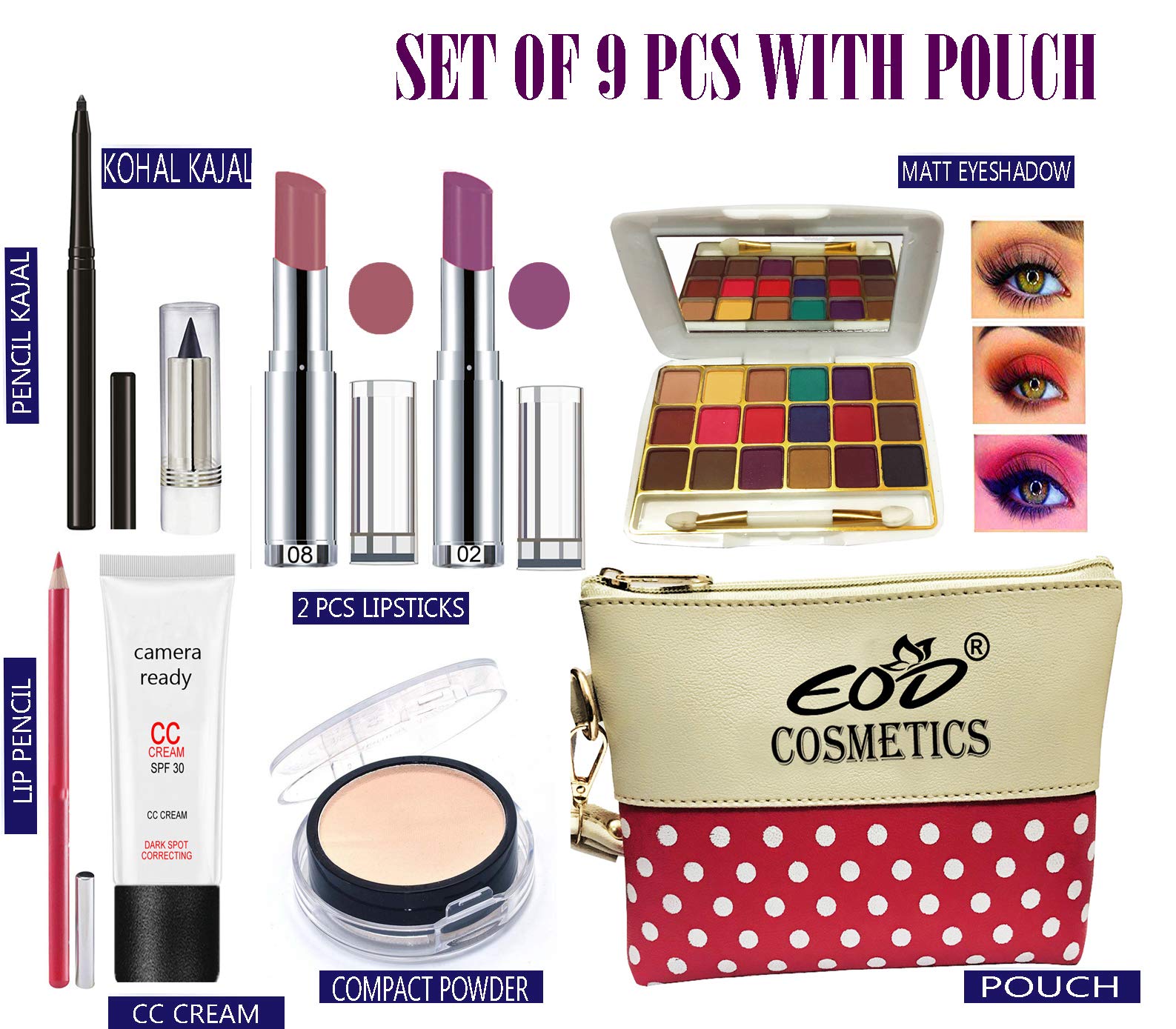 Professional 9-Piece Makeup Kit for Women with Travel Pouch - Foundation, Lipstick, Eyeshadow & More | Perfect for Everyday Use, Travel & Gifting