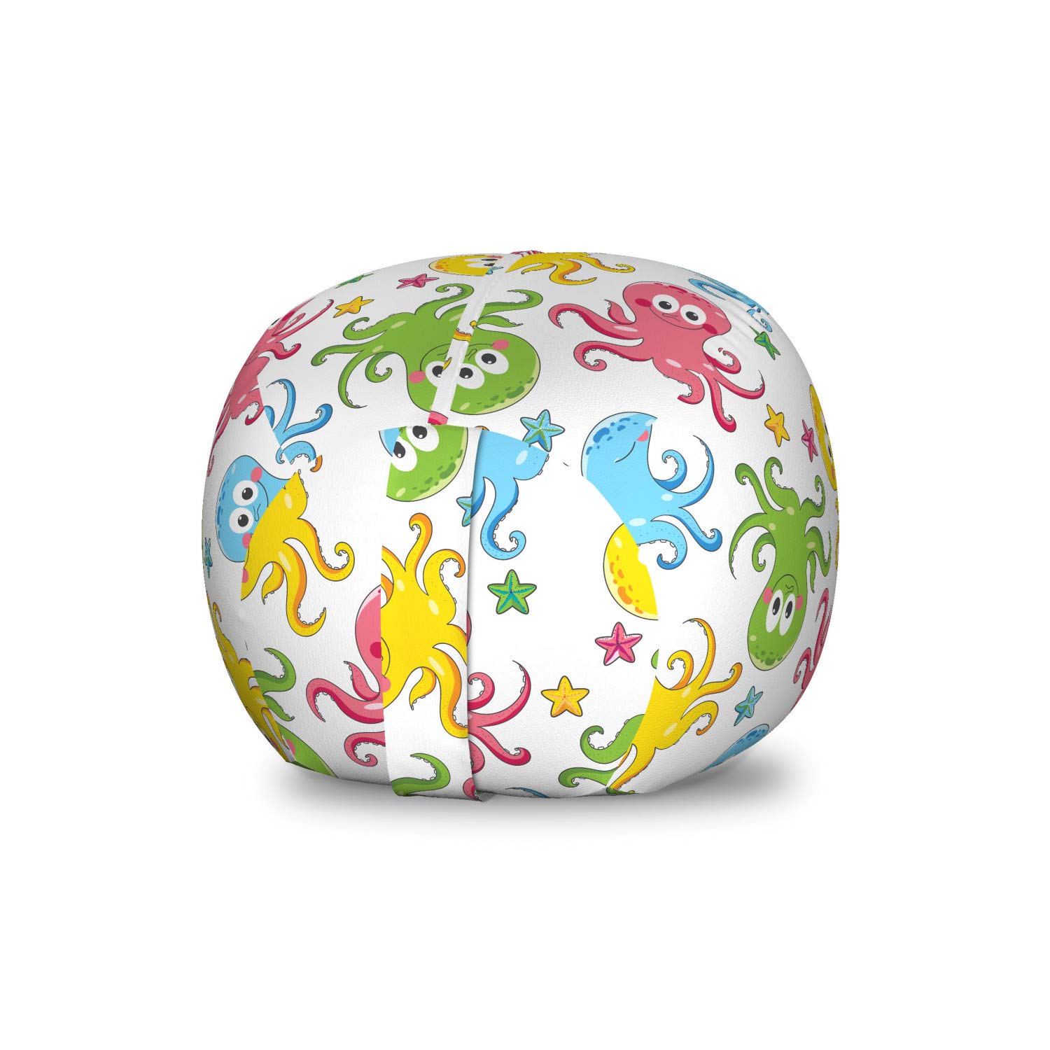Ambesonne Octopus Plush Toy Storage Bag Chair - Colorful Ocean Animal Design with Starfish, Nautical Cartoon Pattern, Washable Stuffed Animal Organizer (Small, Multicolor) - Perfect for Kids' Room, Nursery Storage & Playroom Decor