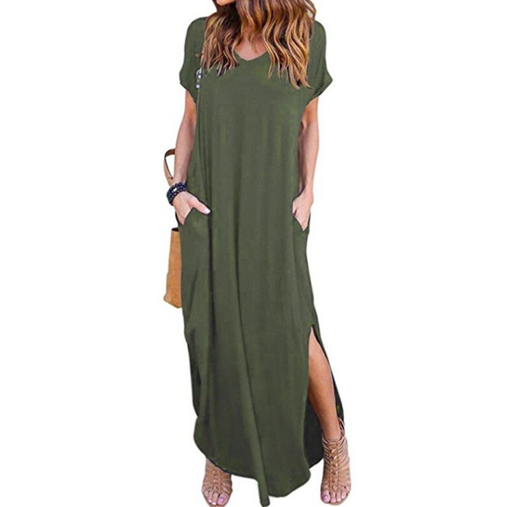 Plus Size Maxi Dresses for Women - Casual Summer Floral Print Long Dress with Pockets & Side Slit | Short Sleeve Loose Fit Beach Dress, Vacation Wear, Outdoor Party Outfit