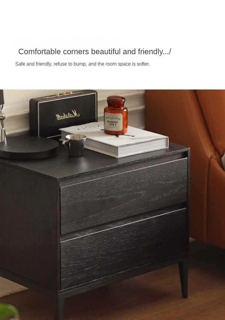 Solid Oak Wood Nightstand in Smoke Finish - Modern Bedside Table for Bedroom, Living Room, or Office