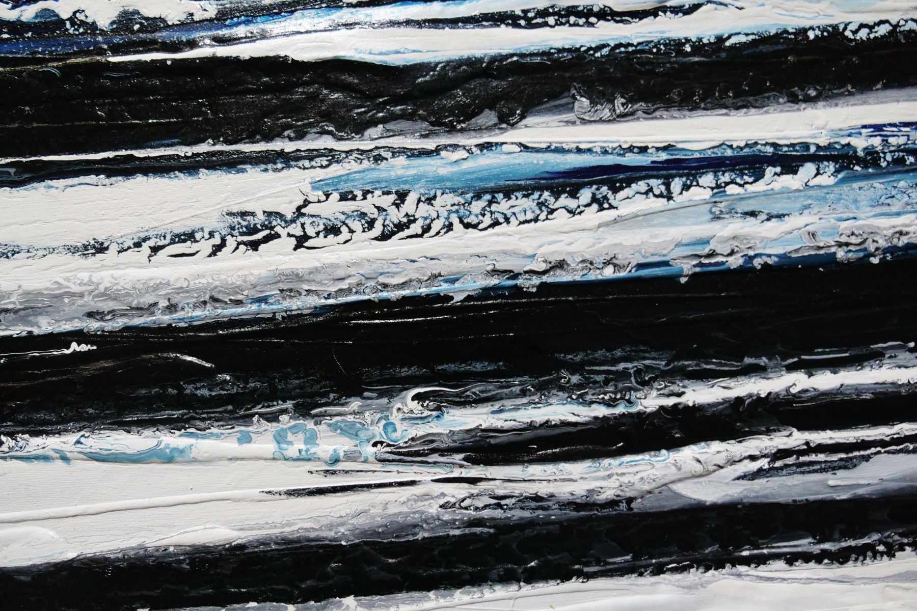 Arctic Prush 200cm x 80cm Black White Blue Textured Abstract Canvas Art - Modern Wall Decor for Living Room, Bedroom & Office