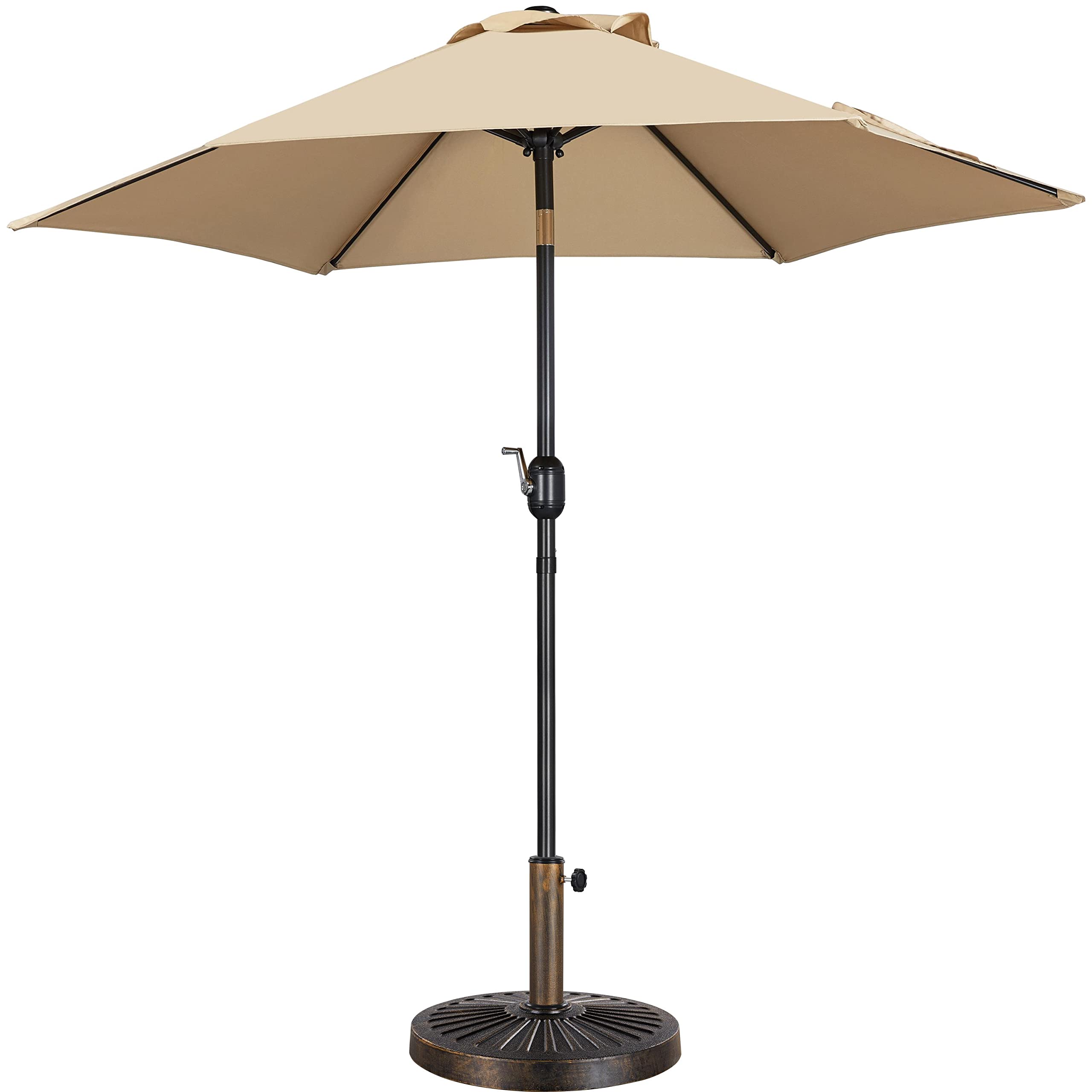 Yaheetech 7.5FT Heavy Duty Outdoor Patio Umbrella with 30lb Weighted Base - Push Button Tilt & Crank Lift, Sturdy Steel Ribs, Market Umbrella for Garden, Poolside, Restaurant, Backyard (Tan)