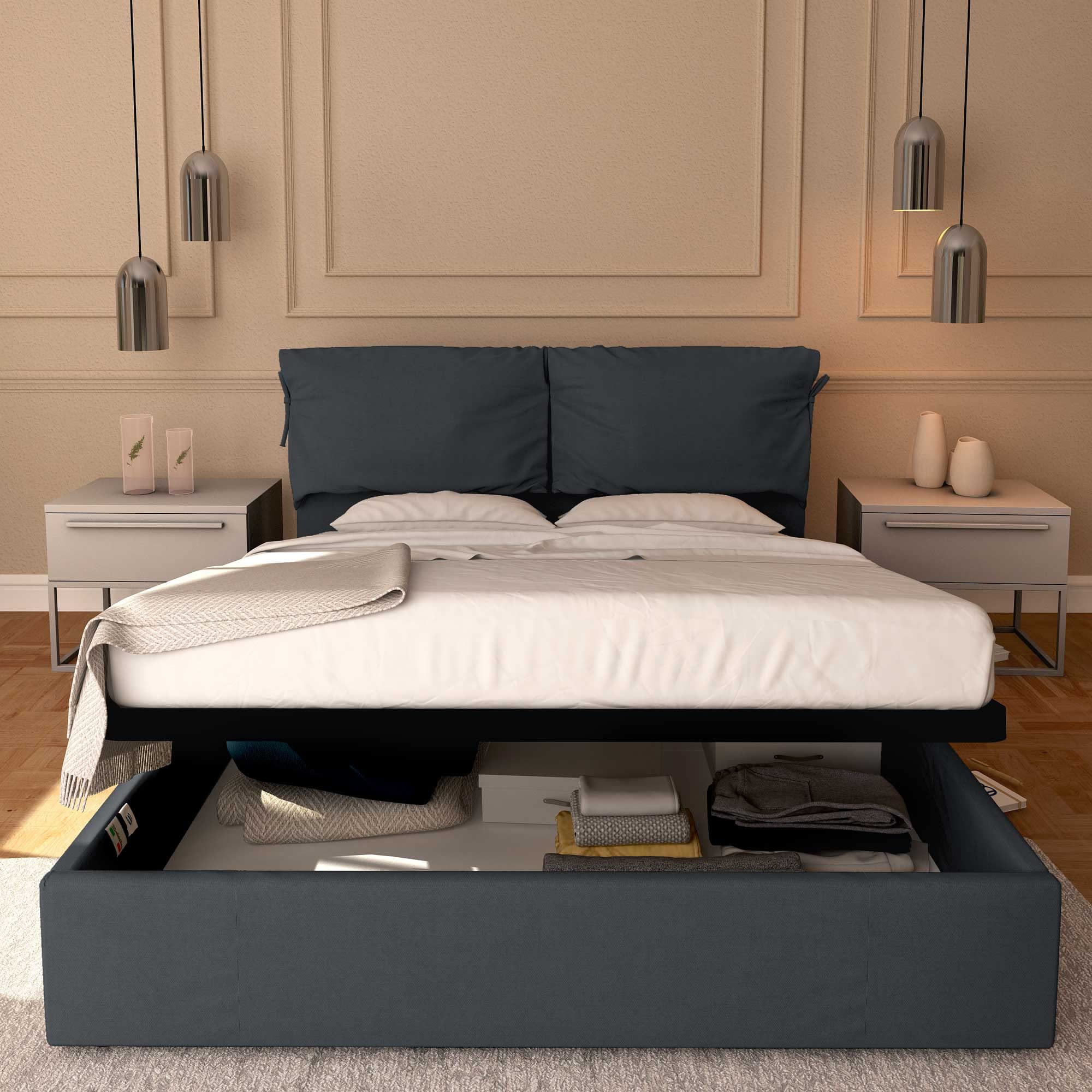Baldiflex Single Bed with Storage - Licia Soft Synthetic Leather Upholstery, Slatted Base for Single Mattress, 180 x 200 cm, Padded Slim Headboard, Dark Gray - Perfect for Small Bedrooms, Guest Rooms & Studio Apartments