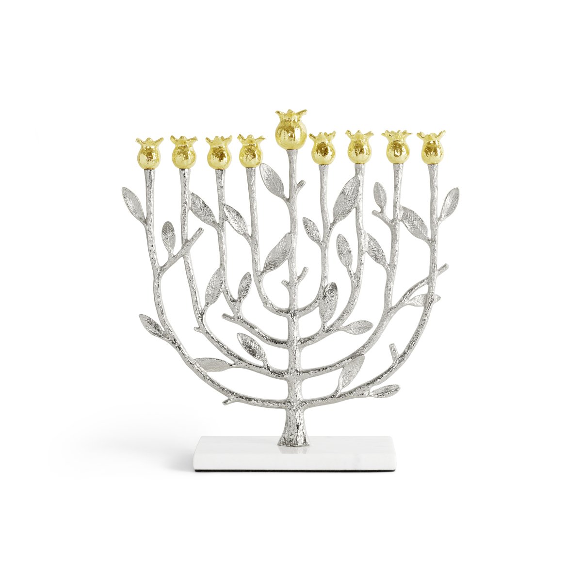 Pomegranate Silver & Gold Menorah - Elegant Hanukkah Candle Holder for Jewish Holidays & Home Decor