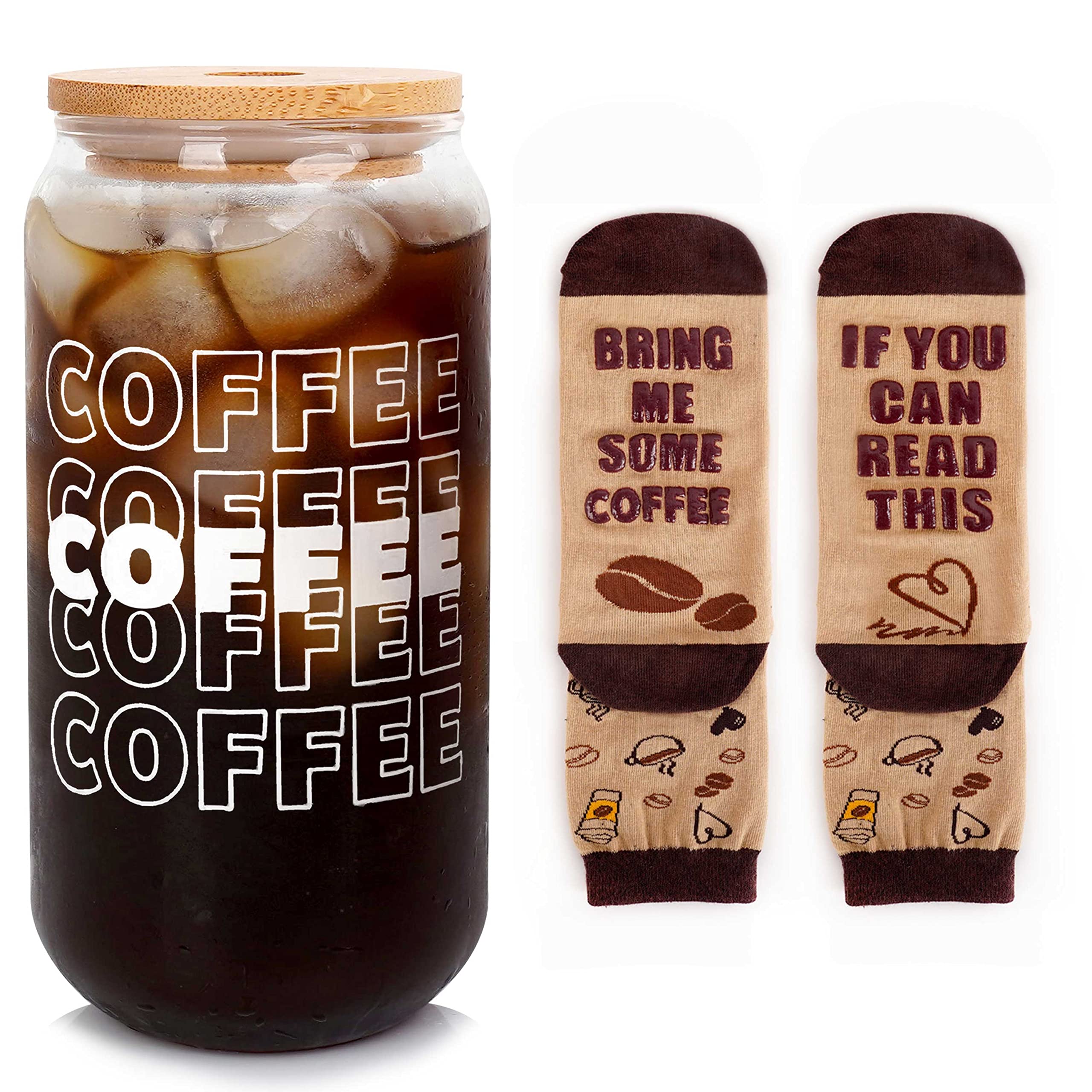 Best Iced Coffee Cups with Lids & Straws - 20OZ Glass Coffee Mugs, Can Shaped Drinking Glasses - Perfect Gift for Coffee Lovers, Men & Women - Ideal for Home, Office, Travel & Outdoor Use