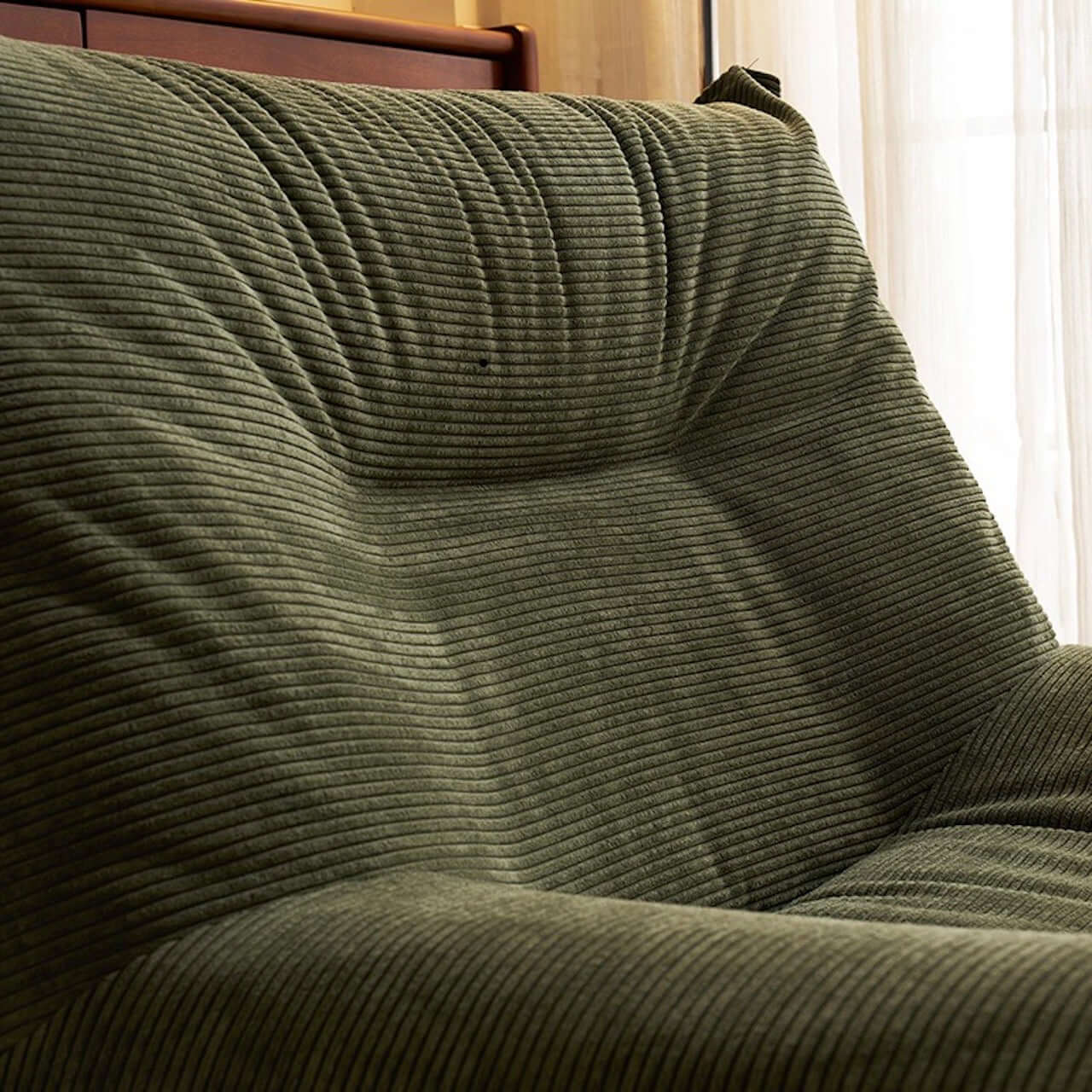 Comfortable White Corduroy Caterpillar Lounge Chair - Single Sofa Soft Recliner for Living Room, Bedroom & Office Relaxation