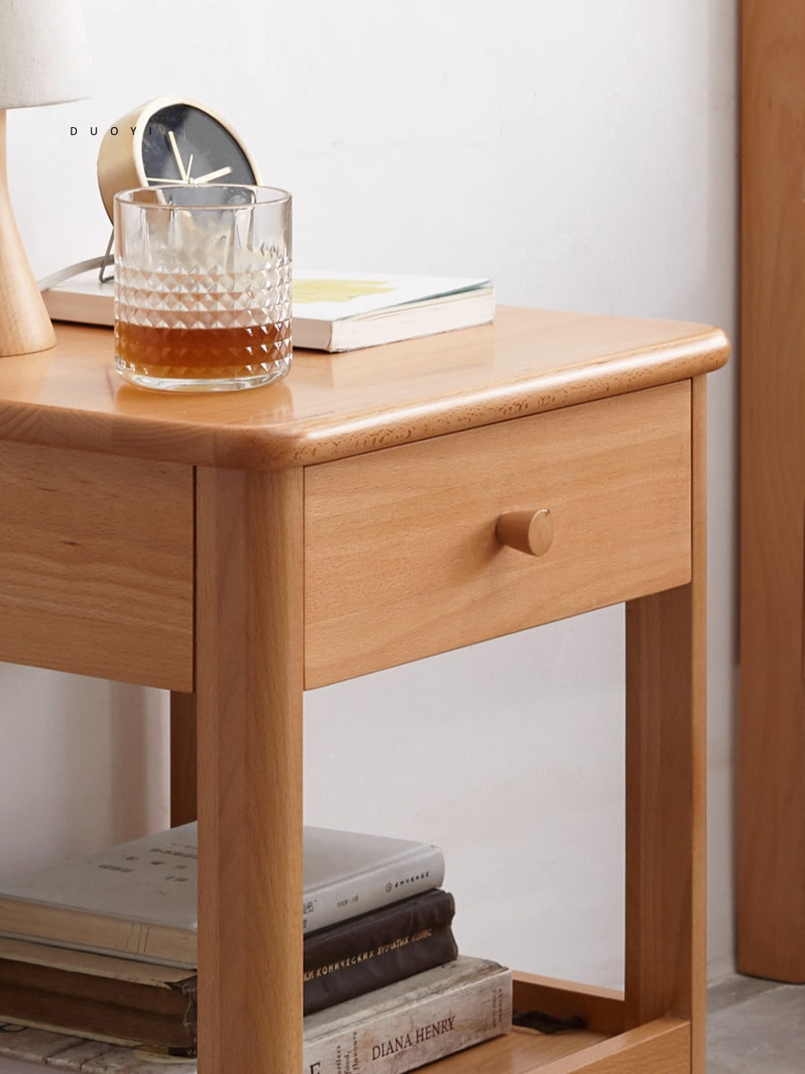 Solid Wood Nightstand - Beech & Pine Bedside Table for Bedroom, Modern & Rustic End Table with Storage Shelf - Perfect for Bedroom, Living Room, or Office