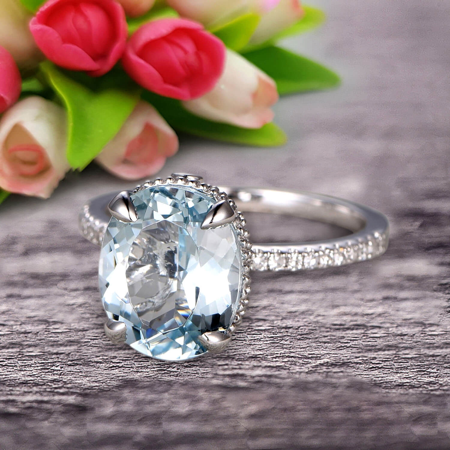 1.50 Carat Oval Cut Aquamarine Engagement Ring in 10k Rose Gold - Perfect for Proposals, Anniversaries & Romantic Occasions