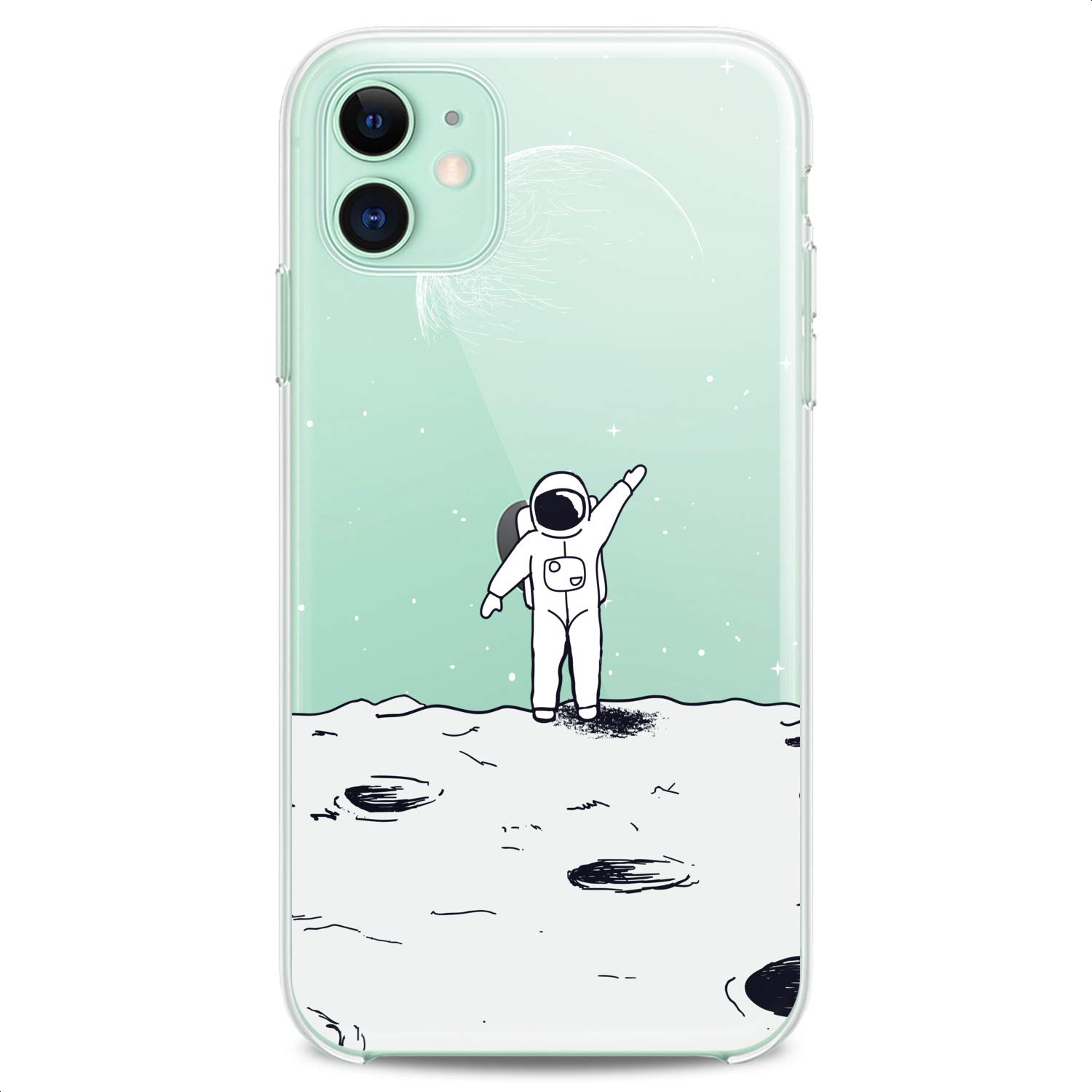 Premium TPU Phone Case for iPhone 16/15/14/13/12/11 Pro Max/Plus/Mini/XS/XR/X/8/7/6/5/SE - Slim Clear Space Astronaut Moon Design with Cute Earth Print - Flexible Silicone Protective Cover for Girls & Boys - Perfect for Everyday Use & Space-Themed Gifts