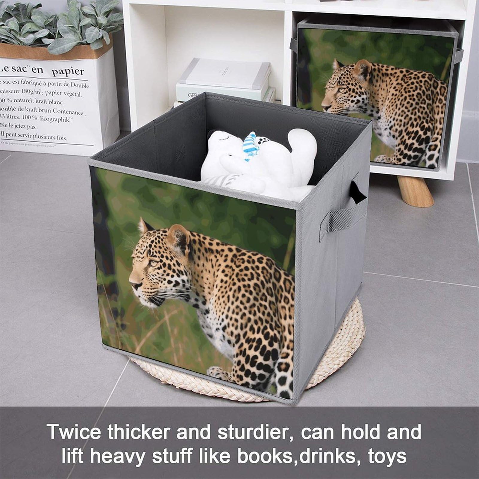 6-Piece Collapsible Storage Bins - African Leopard Print Foldable Storage Boxes with Handles for Home Organization, Closet, Shelves & Pantry | Space-Saving Household Storage Solution for Toys, Clothes & Kitchen Supplies