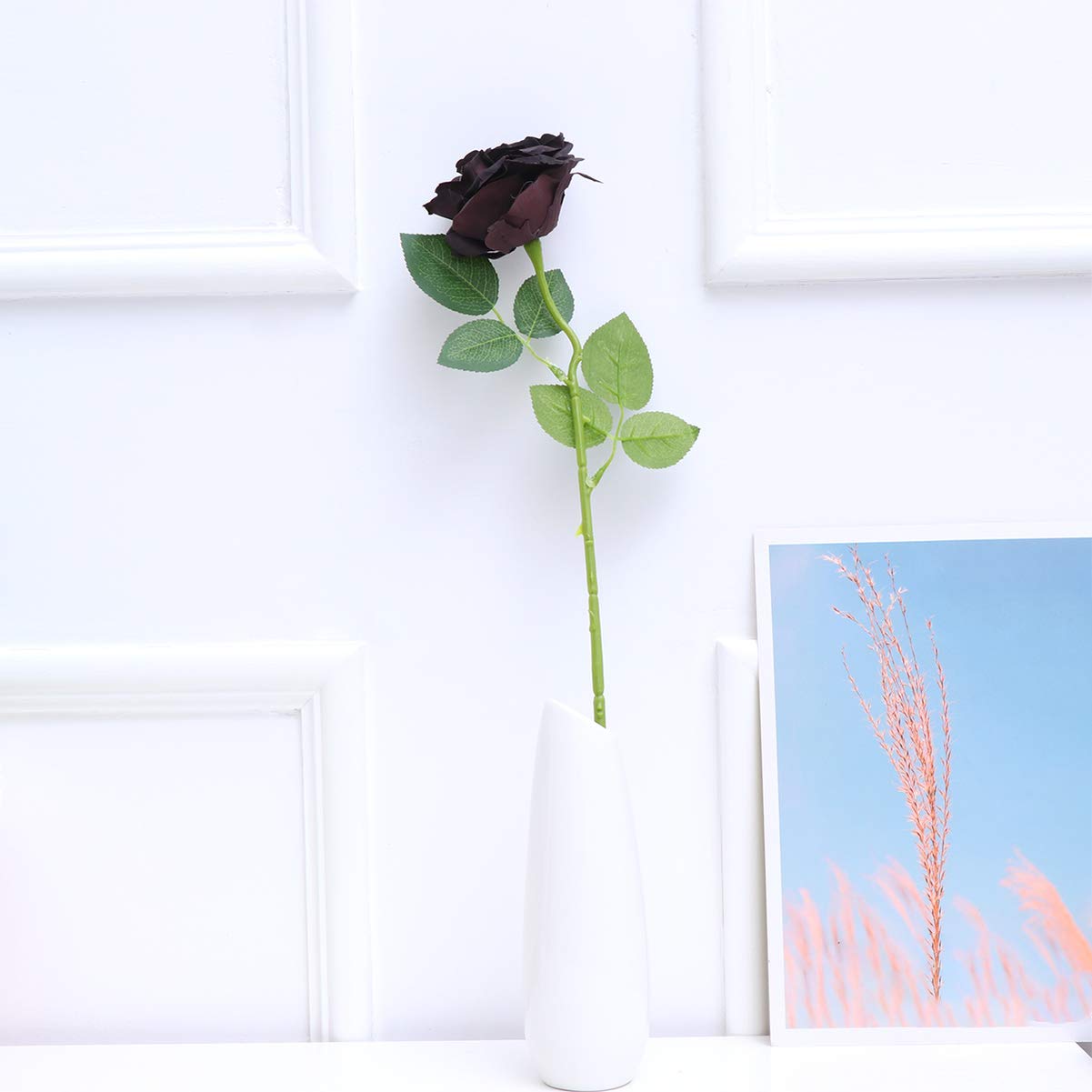 ARTIBETTER Black Silk Rose Branches - Real Looking Fake Roses Bouquet with Artificial Leaves for Wedding, Party, Home Decor | Elegant Floral Centerpiece for Tables, Events & Gifts