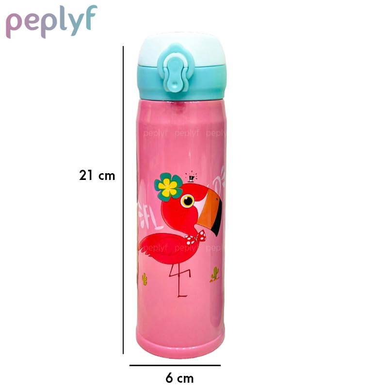 Stainless Steel Insulated Water Bottle for Kids - 420ml Leak Proof Cute Flamingo Design | BPA Free | Perfect for School, Picnic, Sports & Outdoor Activities | Pink