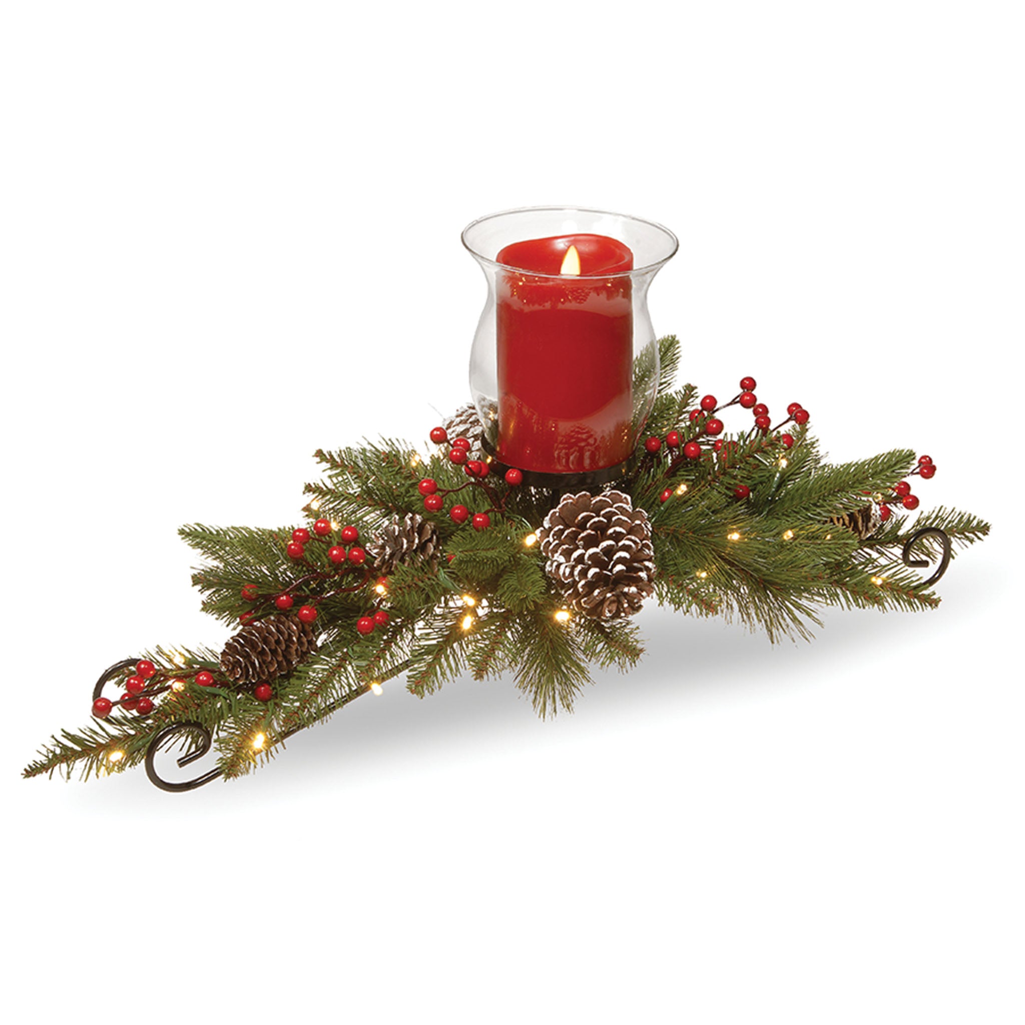 30 Inch Rustic Bristle Berry Floral Centerpiece with 3 LED Candles - Perfect for Farmhouse Weddings, Holiday Tablescapes & Seasonal Home Decor