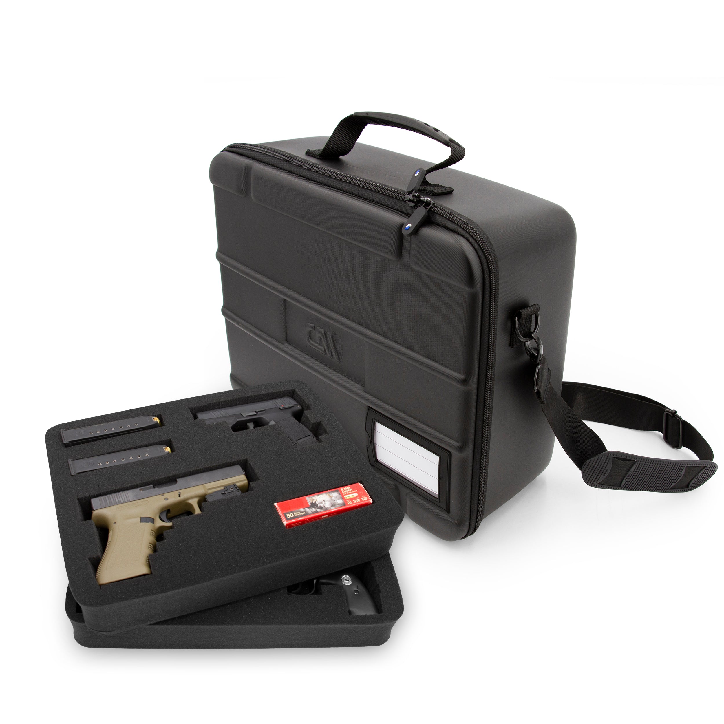 CASEMATIX Durable EVA Gun Case with Customizable Foam - Holds Up to 4 Pistols, Shoulder Strap Included | Perfect for Range Shooting, Hunting & Firearm Storage