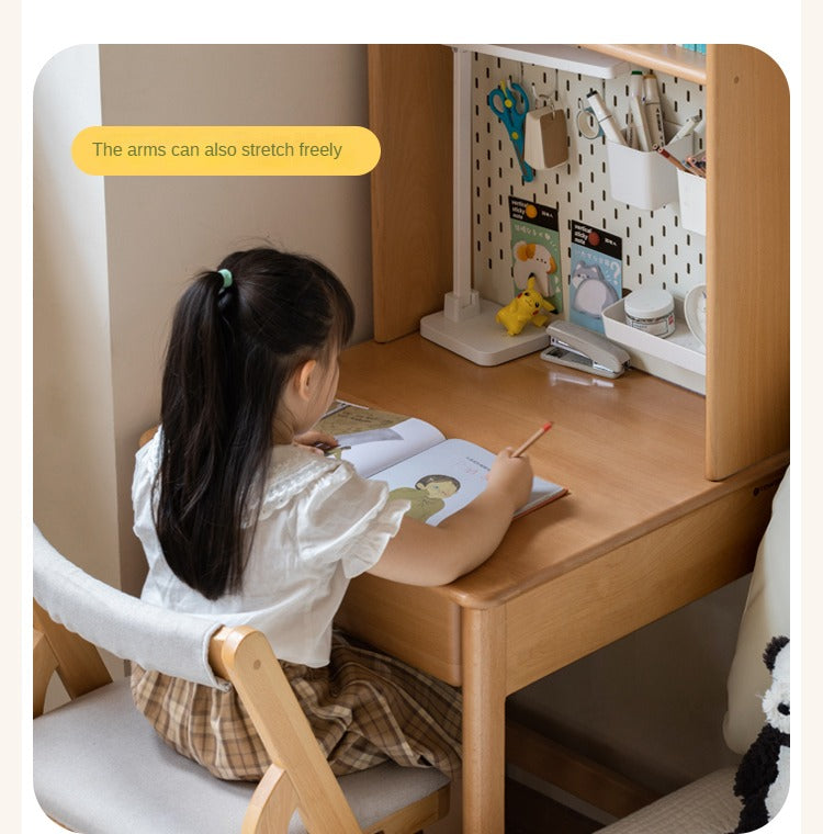 Solid Wood Beech Rubber Children's Study Desk with Bookshelf - Perfect for Kids' Bedroom, Homeschooling & Reading Nook