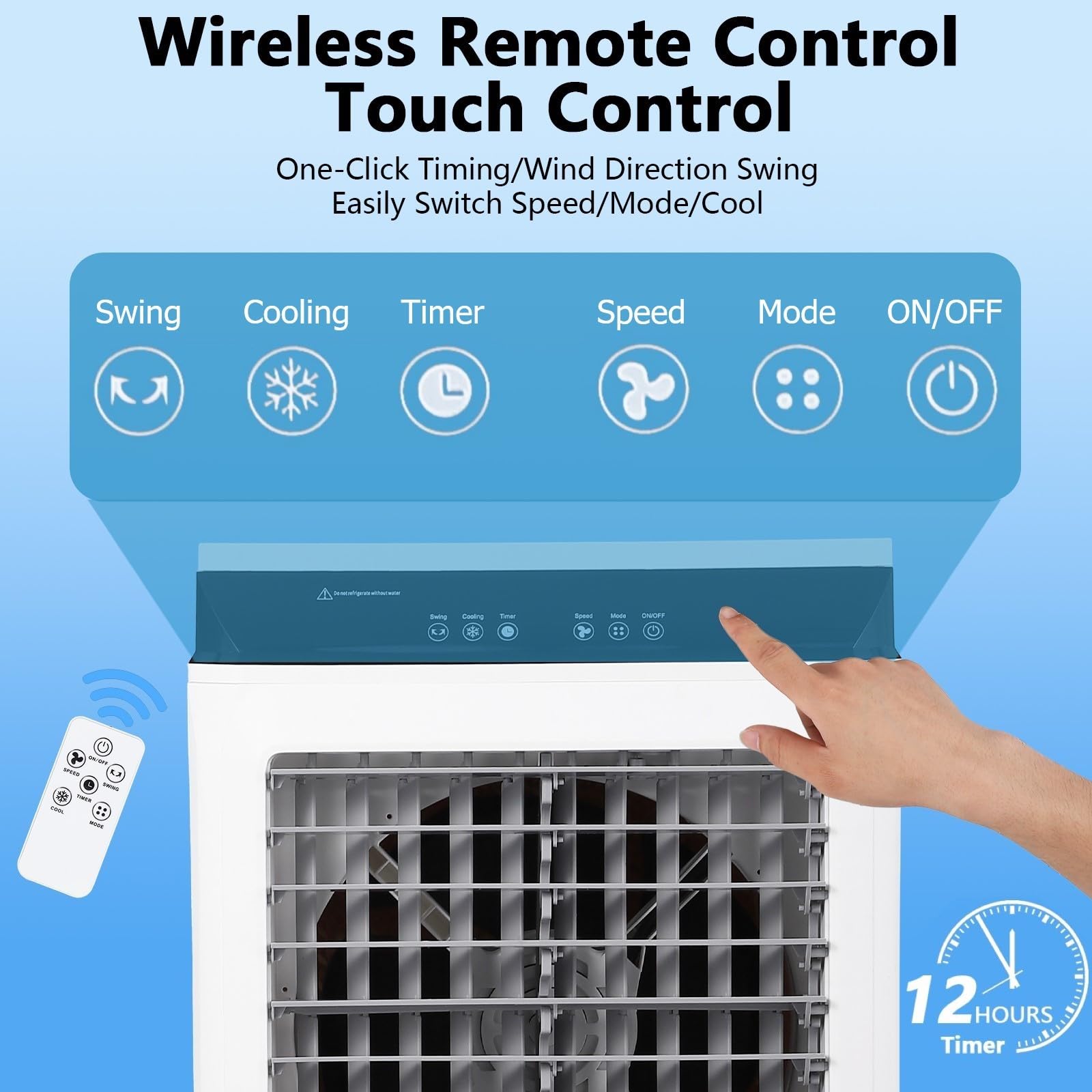 Portable Evaporative Air Cooler - 1800 CFM Swamp Cooler with Remote Control, 4 Ice Packs, 3 Speed Modes for Indoor & Outdoor Use - 8.4 Gallon Water Tank - Perfect for Patio, Garage, Bedroom, and Office Cooling