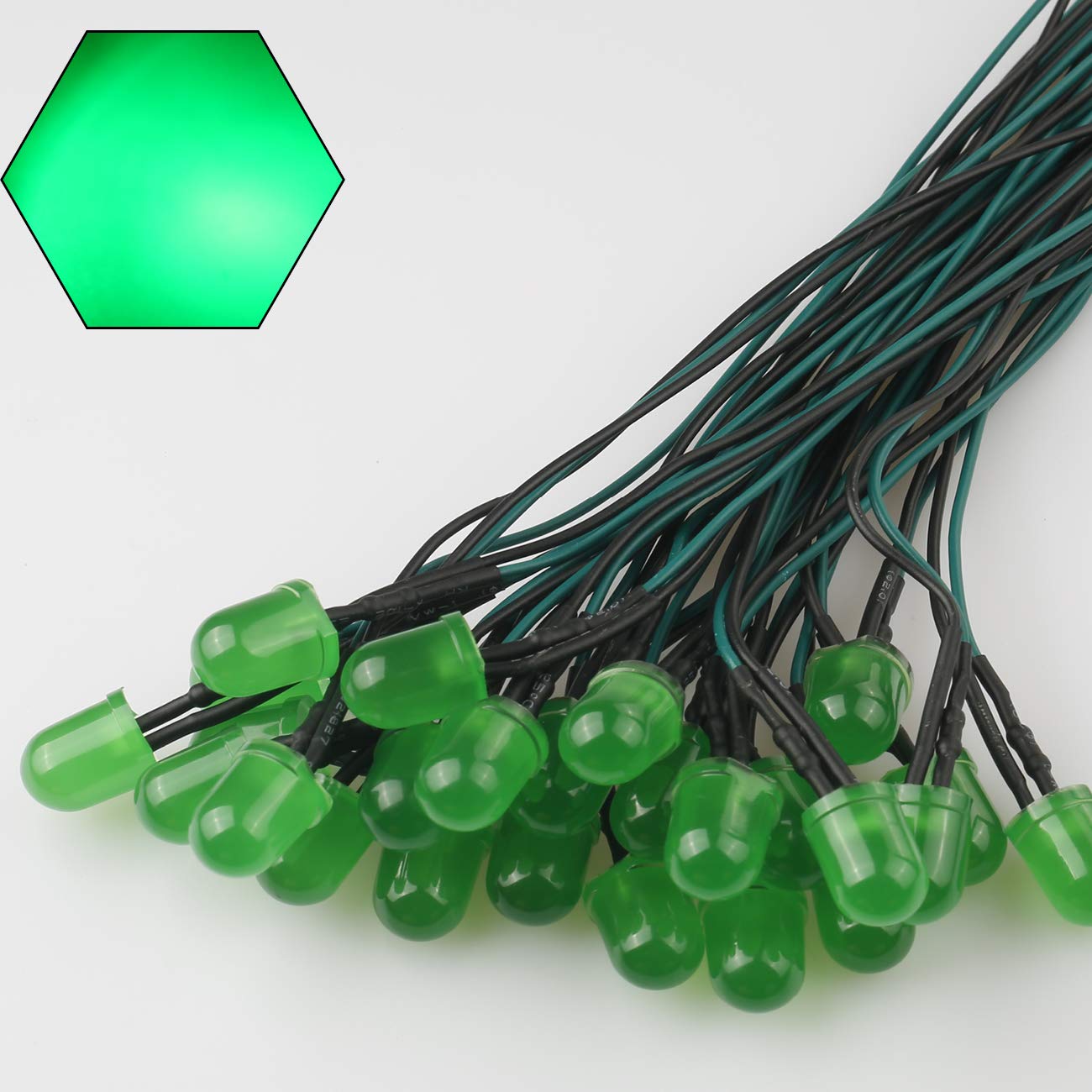 50pcs 12V 10mm Green LED Lights - Pre-Wired 7.9 Inch Diffused Lens DC 12v LED Diodes for DIY Electronics, Automotive Lighting, and Home Decoration Projects