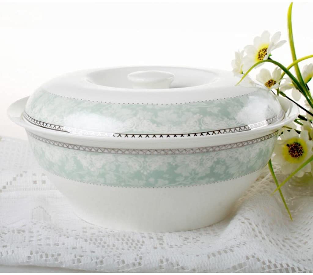 9-Inch Bone China Soup Pot with Lid - Large Soup Bowl for Serving, Cooking & Family Dinners - Elegant Dinnerware for Restaurants & Home Kitchens