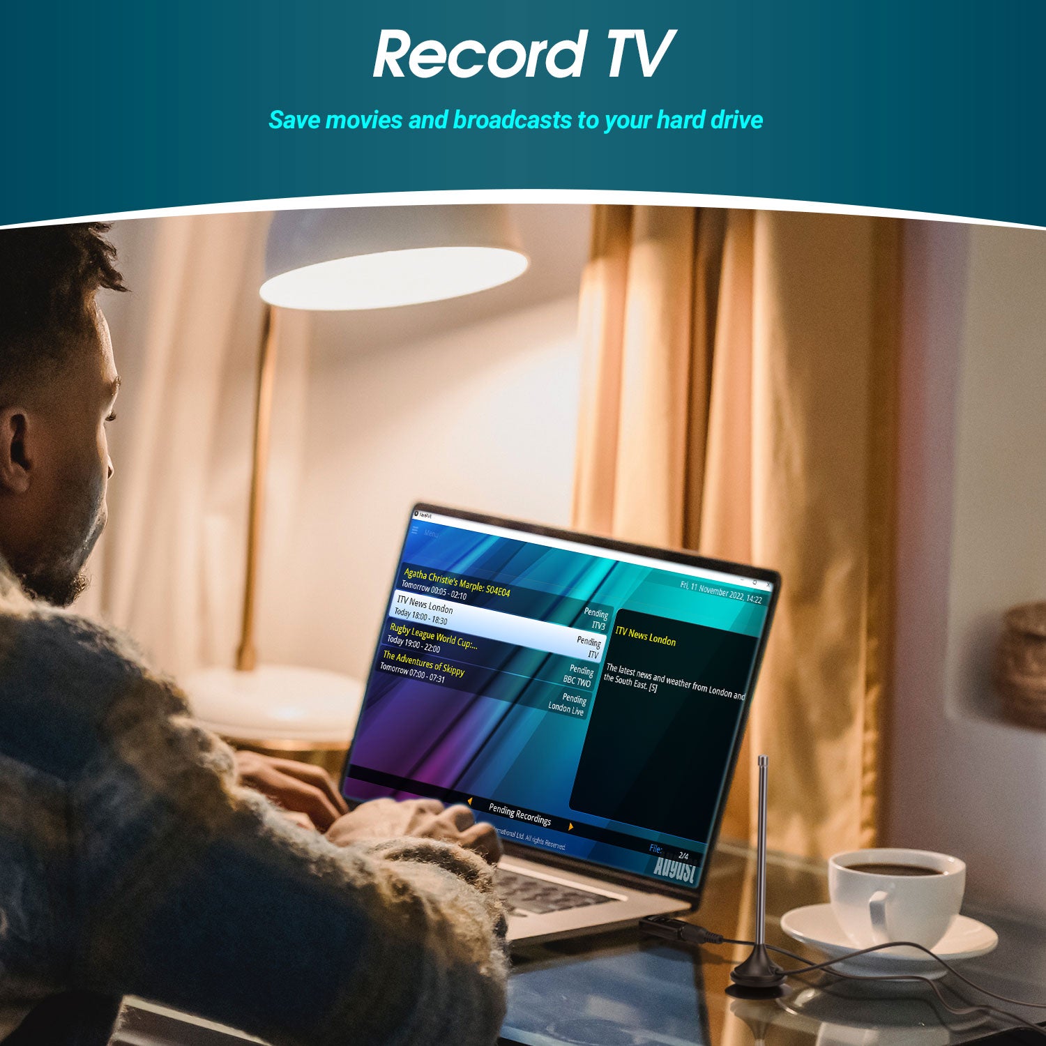 Refurbished Digital USB DVB-T PC TV Tuner Receiver for Windows 10/11 - August DVB-T202 | Watch Live TV on Laptop, Record Shows with Timeshift Function | Perfect for Travel, Home Entertainment & Digital TV Enthusiasts