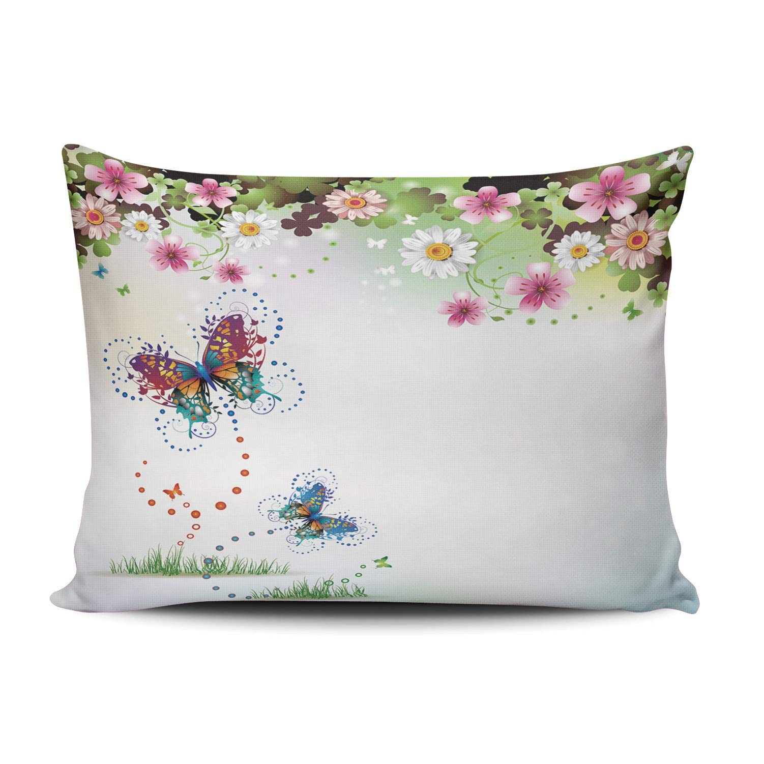 Spring Floral Butterfly Printed Lumbar Pillow Cover - 12x20 Inches Sofa Throw Pillowcase for Bedroom Decor, Cushion Cover with One-Side Design (Set of 1) - Perfect for Living Room, Bedroom & Home Decor Accent