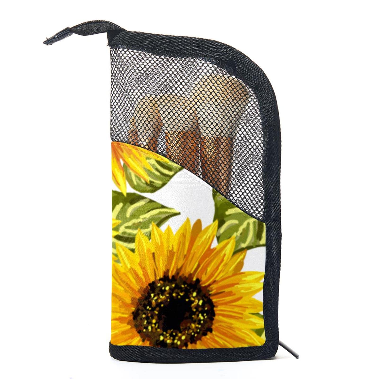 Floral Sunflower Makeup Brush Organizer Bag with 12 Brushes - Portable Travel Cosmetic Brush Holder Case for Professional Makeup Artists & Home Vanity Storage