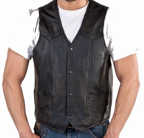 REED Men's Soft Durable Leather Vest Black - Genuine Leather Biker Vest with 2 Inside Pockets for Motorcycle Riding & Outdoor Activities