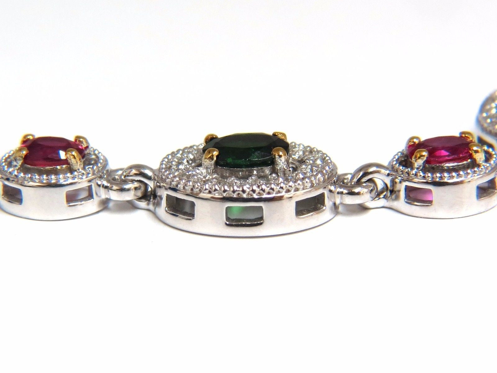 5.27ct Natural Tsavorite Ruby & Diamonds Cluster Link Bracelet - Elegant Jewelry for Women, Perfect for Parties, Weddings & Special Occasions