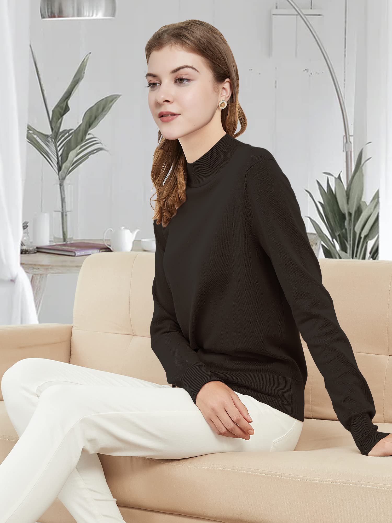 Woolicity Women's Mock Neck Sweater - Long Sleeve Knit Pullover Top, Casual Lightweight Jumper, Loose Fit Sweater for Fall & Winter | Office Wear, Date Night, Weekend Outfits
