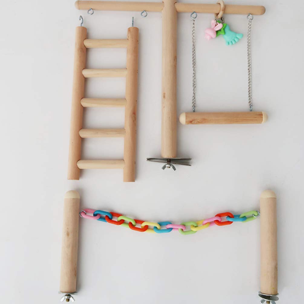 Balacoo Wooden Chewing Toy for Parrots - 1 Set Playground with Swing, Tearing & Gnawing Toys for Birds - Perfect for Cage Enrichment & Stress Relief
