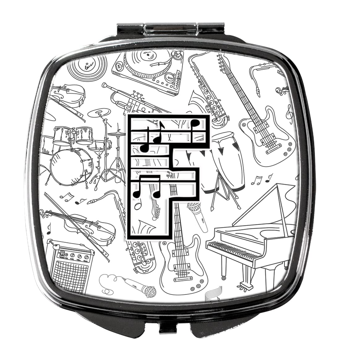 Caroline's Treasures CJ2007-FSCM Letter F Musical Note Compact Mirror - Elegant Travel Makeup Mirror for Women & Girls, Perfect Gift Idea, Portable Folding Handheld Mirror for Purse, Vanity, or On-the-Go Touch-Ups