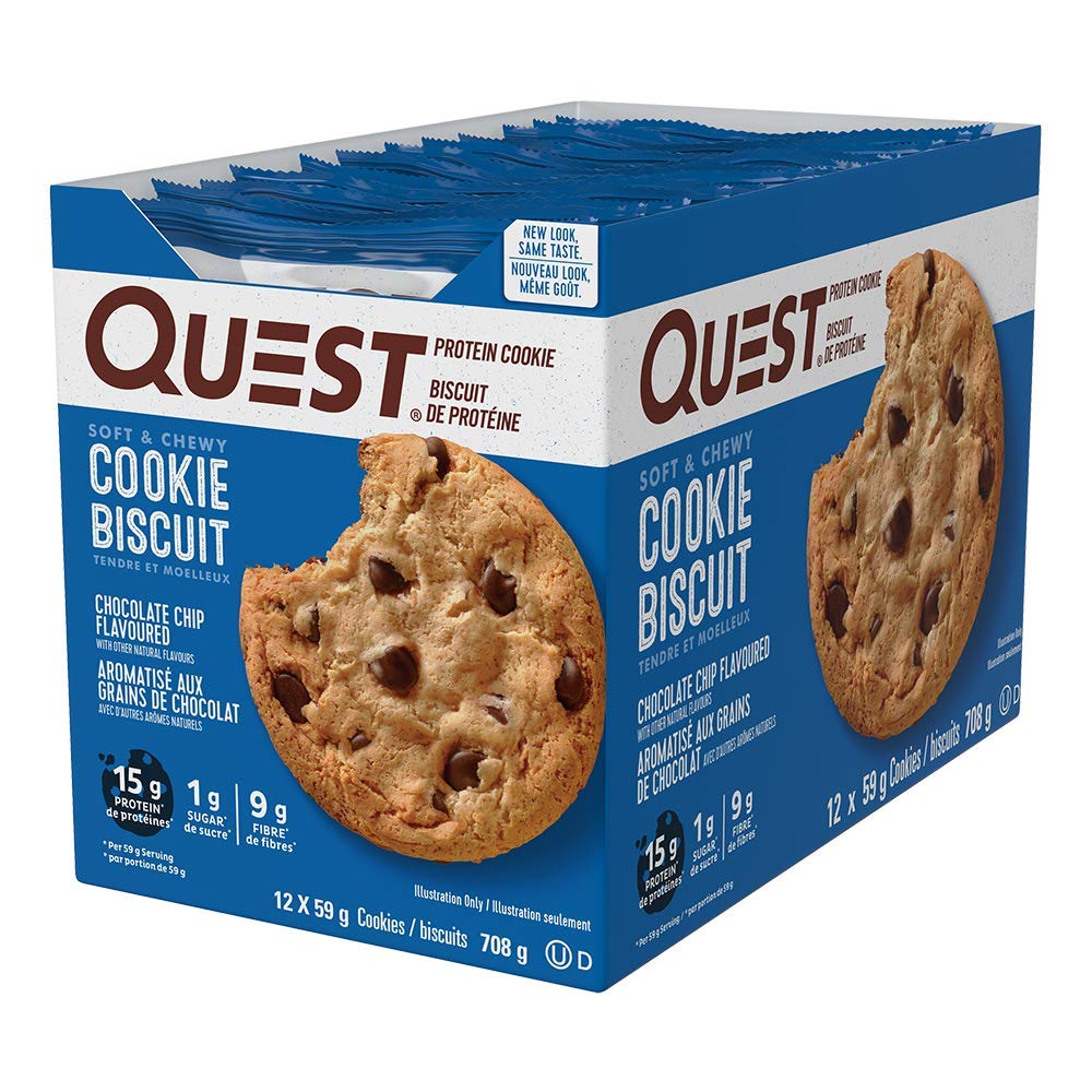 Quest Nutrition Chocolate Chip Protein Cookie - High Protein, High Fiber, Low Sugar, Keto Friendly (15g Protein, 1g Sugar) - 12 Pack | Perfect for Post-Workout Recovery & Healthy Snacking