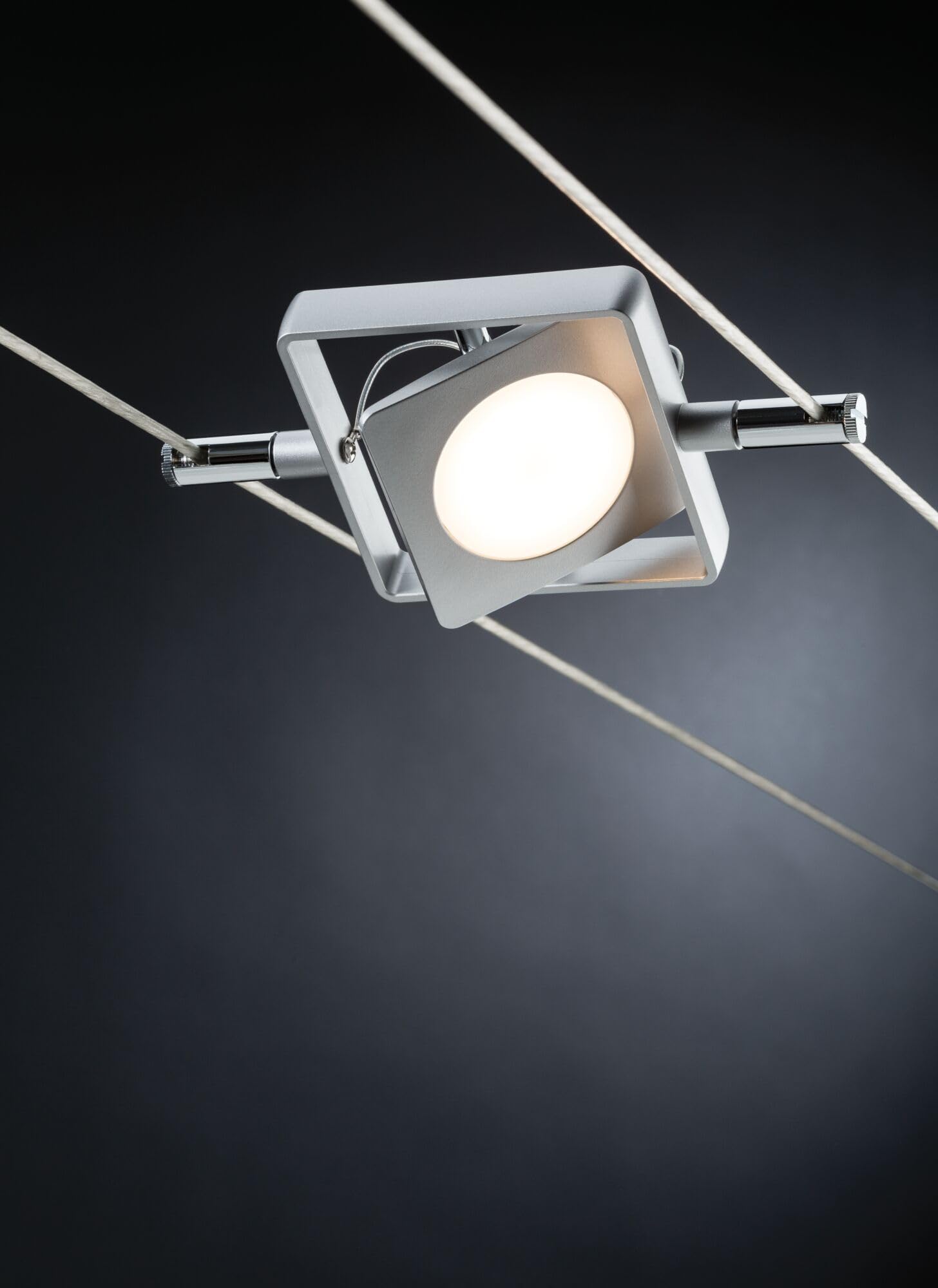 Paulmann 941.07 MacLED Tension Wire Lighting System - 4 Square Spotlights with 10m Cable & Transformer - 16W 2700K Chrome Indoor Ceiling/Wall Lights [Energy Class A+] - Perfect for Modern Homes, Retail Displays & Gallery Lighting