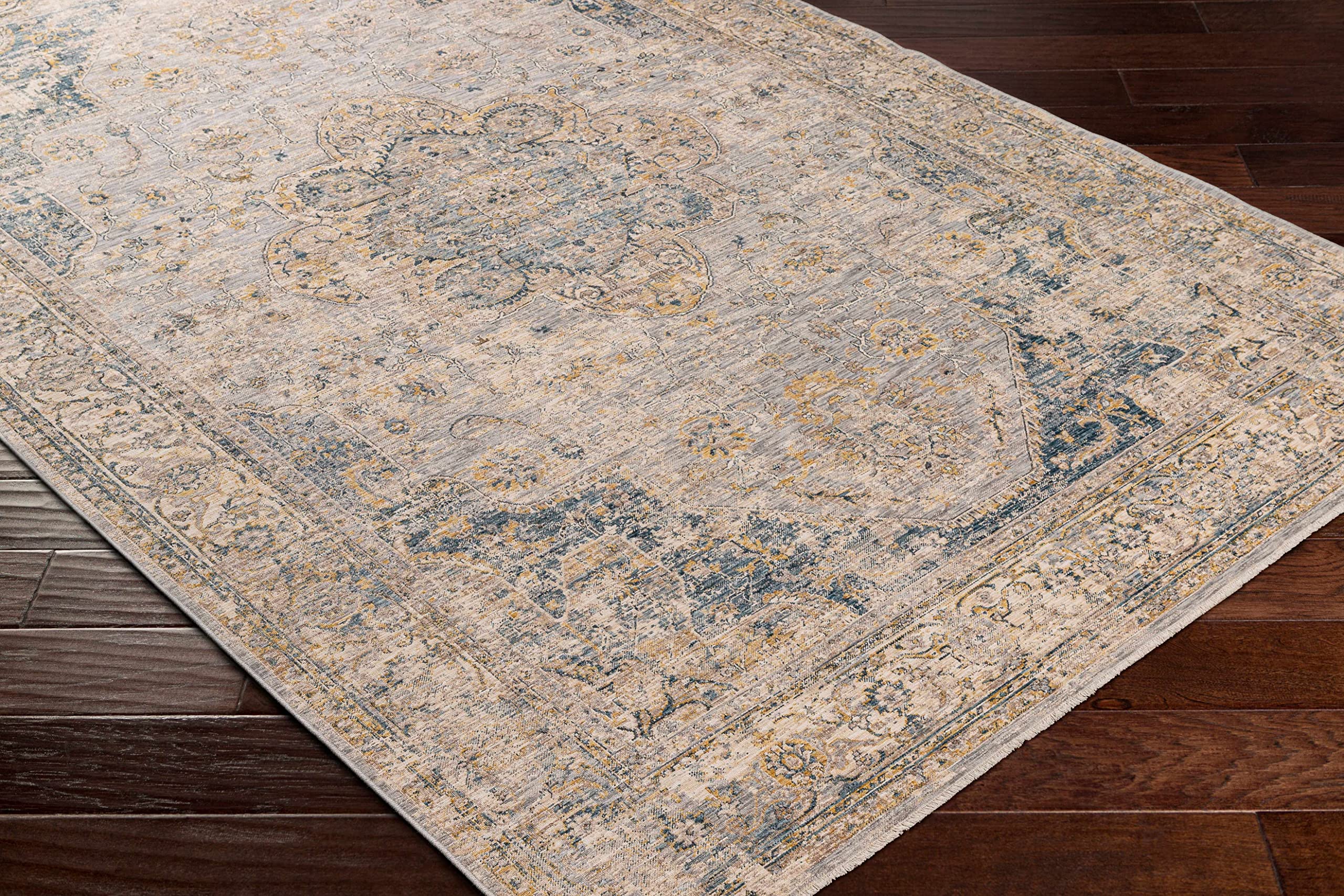 Hauteloom Tuganay Traditional Beige Blue Gray 2' x 3' Area Rug for Living Room Bedroom - Soft Non-Slip Floor Carpet for Home Decor, Cozy Comfort Underfoot