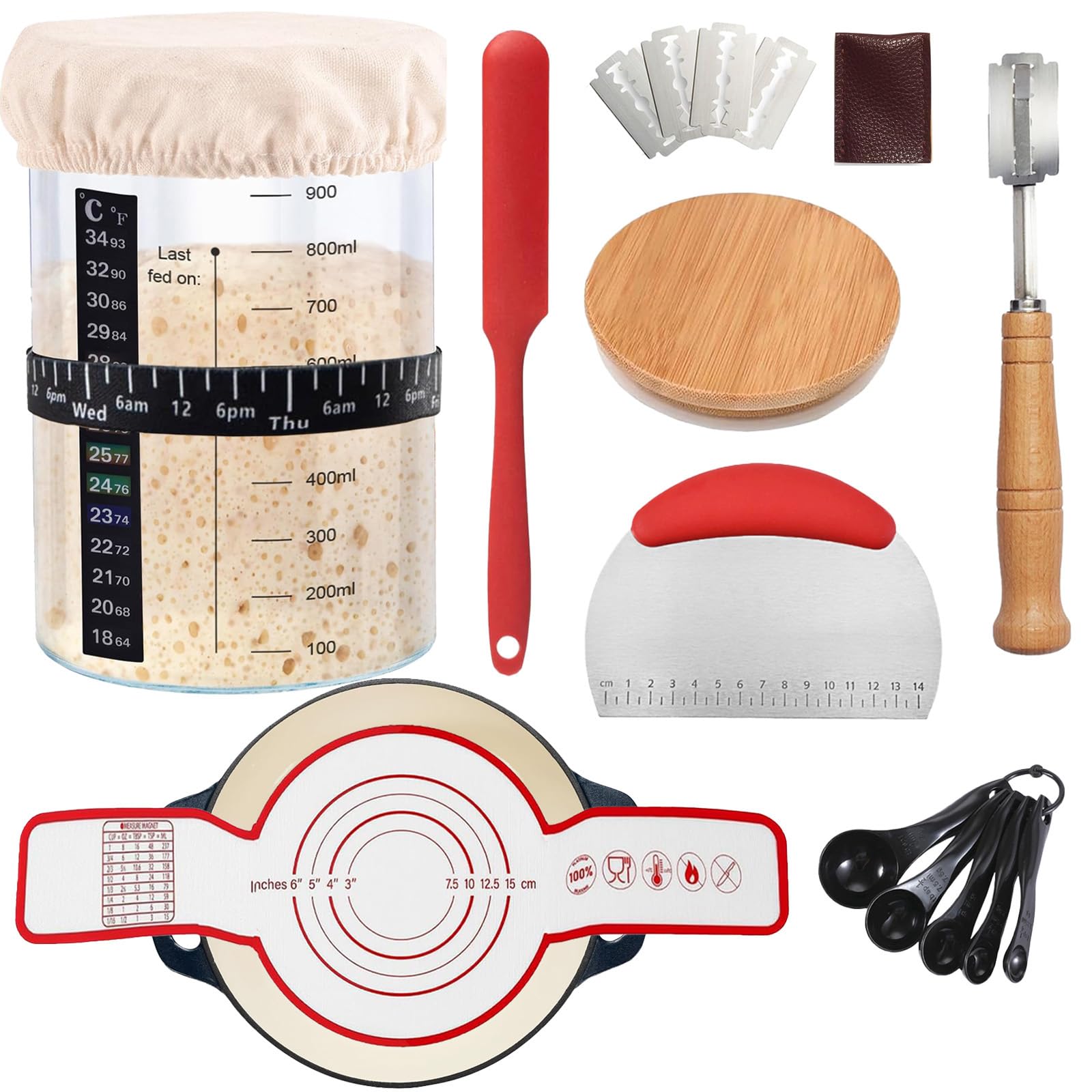 **Sourdough Starter Kit for Beginners - Glass Jar, Silicone Bread Sling, Bread Lame & Baking Supplies - Perfect for Homemade Sourdough Bread, Artisan Baking & Gifts**    *(Use: Ideal for home bakers, sourdough enthusiasts, and DIY bread-making gifts!)*