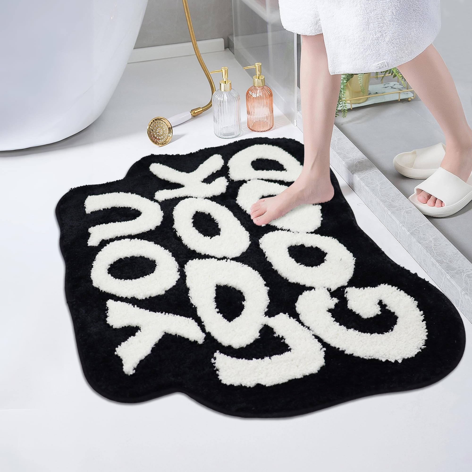 Funny Black and White Bath Mat - Non-Slip Absorbent Bathroom Rug for Bathtub, Shower & Kitchen - Cool Floor Mat Decor for Bathroom, Bedroom & Laundry Room - Perfect Gift for Home & Apartment