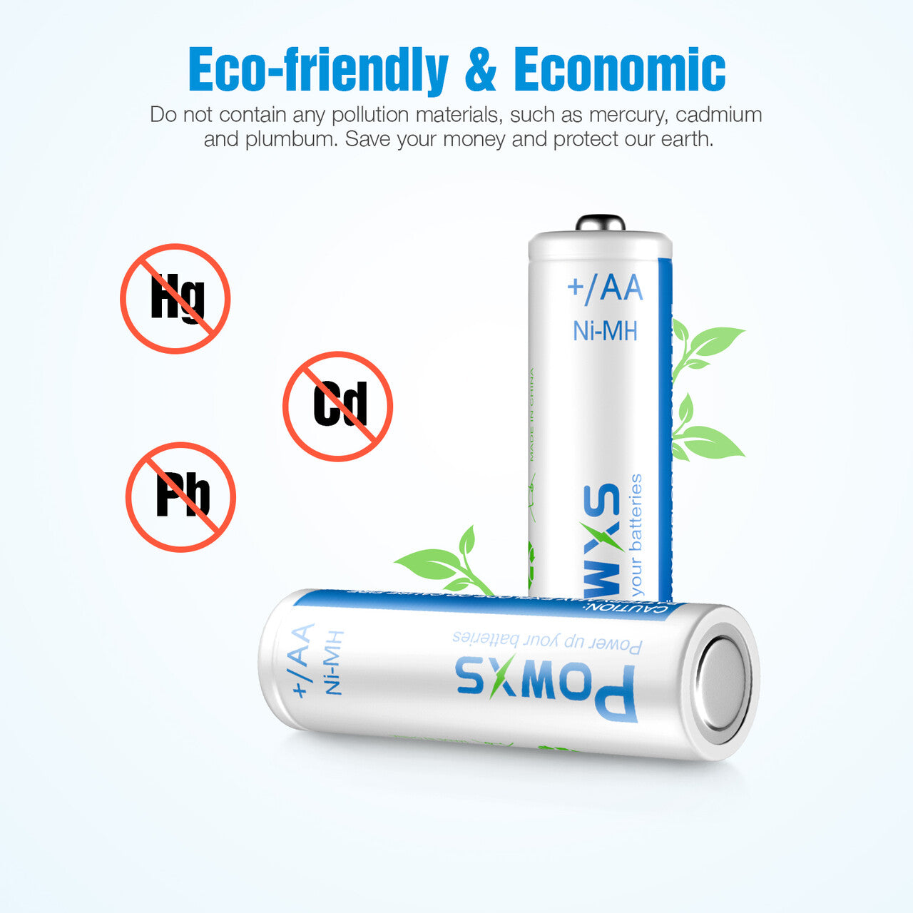 POWXS AA NiMH Rechargeable Batteries 2000mAh - High Capacity Long Lasting Power for Cameras, Toys, Flashlights & Electronics