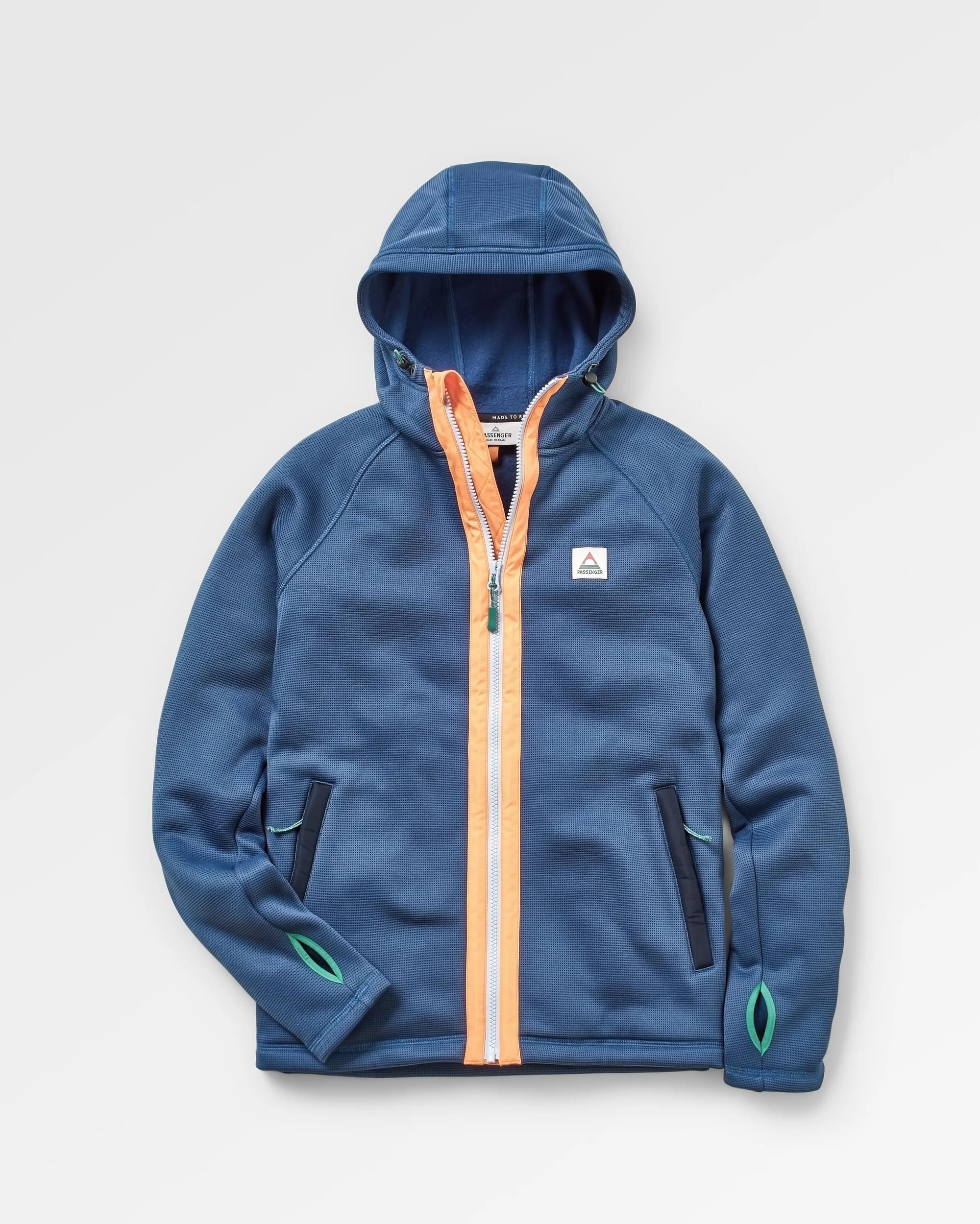 Eco-Friendly Dark Denim Slope Hooded Fleece Jacket for Men & Women - Perfect for Outdoor Adventures & Casual Wear