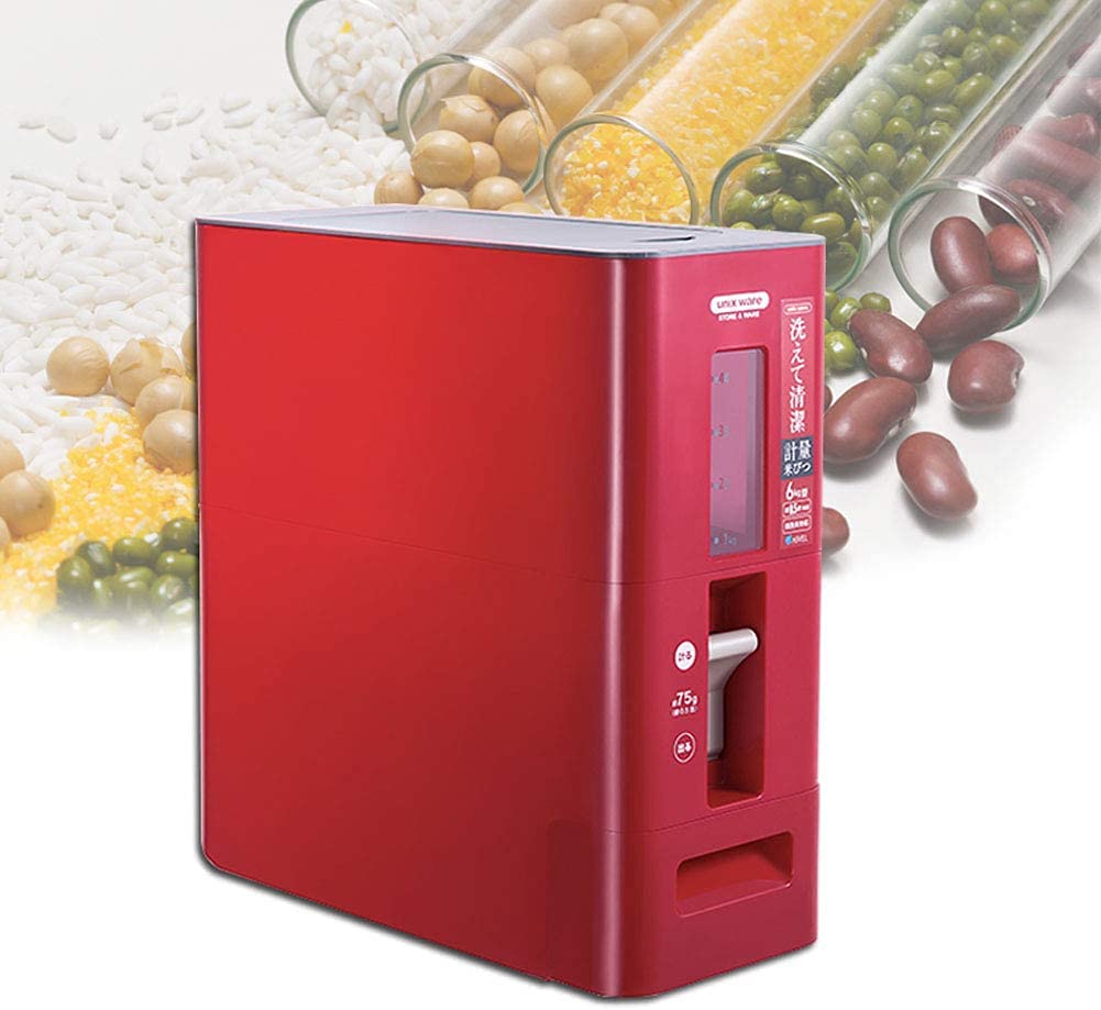 Plastic Rice Dispenser with Airtight Seal - 6kg Food Storage Container for Keeping Rice Dry, Fresh & Insect-Free | Perfect for Kitchen Pantry Organization (Red/White)