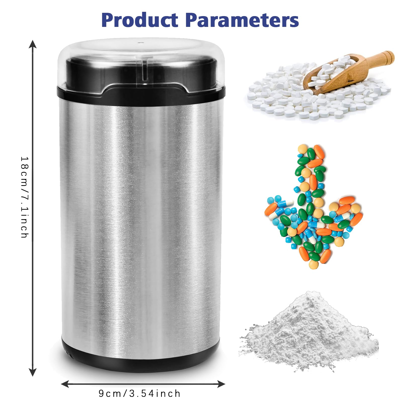 Electric Pill Crusher Grinder - Powerful Medication & Vitamin Tablet Crusher for Small/Large Pills, Fine Powder Grinding - Ideal for Elderly Care, Nursing Homes & Daily Medicine Management (Gray)
