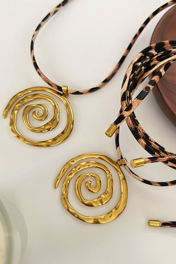 Stylish Leopard Print Leather Cord Spiral Stainless Steel Necklace for Women | Fashion Animal Print Pendant Jewelry | Perfect for Parties, Dating & Everyday Wear