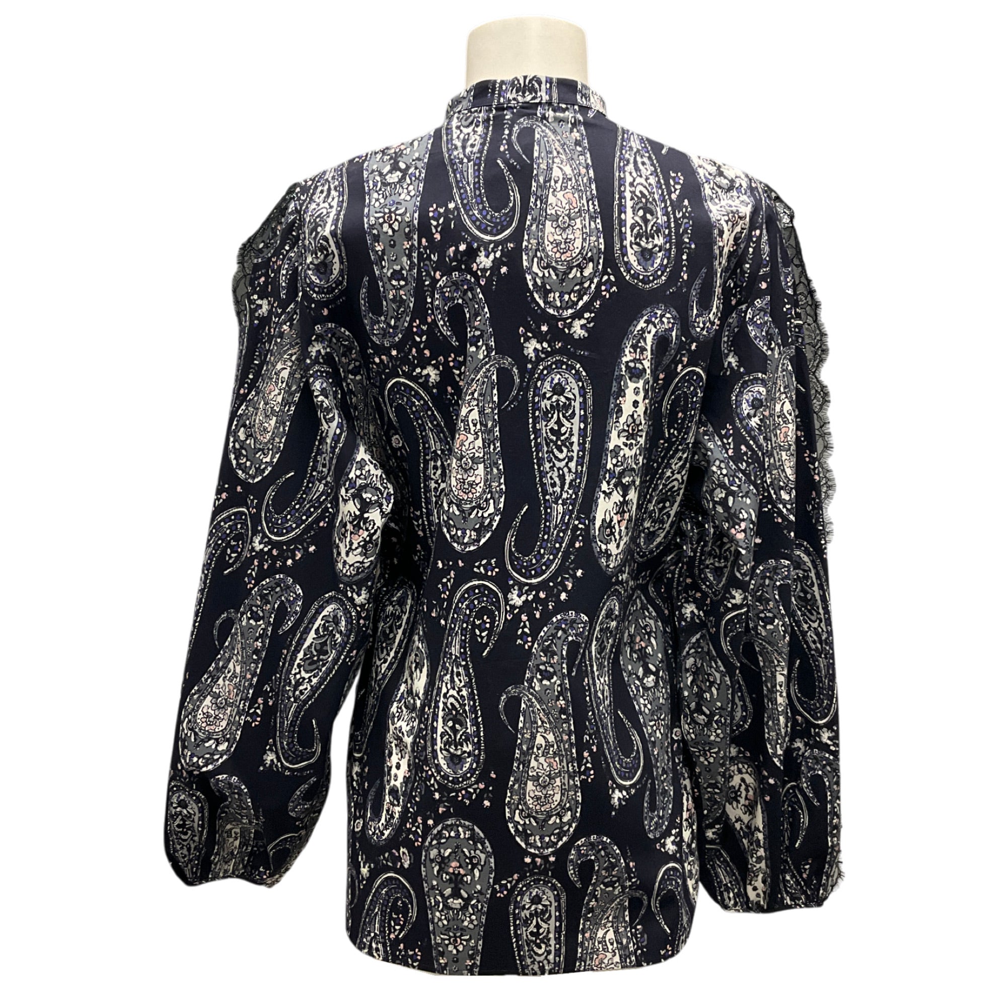 Giambattista Valli Women's Blue and White Paisley Print Cotton Blouse - Elegant Casual Wear for Office & Date Nights