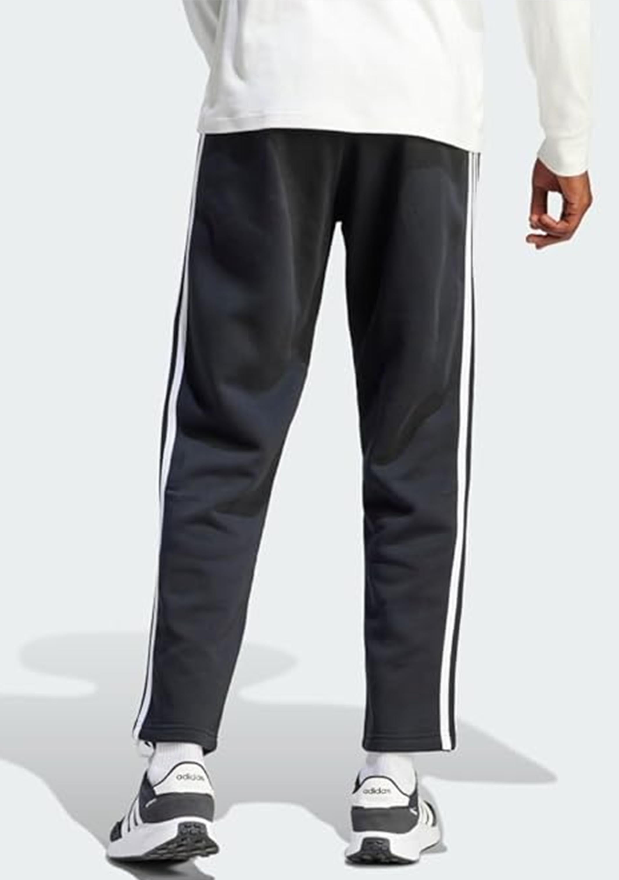 Adidas Men's 3 Stripes Essential Fleece Jogger Pants with Open Hem - Comfortable Athletic Sweatpants for Running, Gym Workouts & Casual Wear