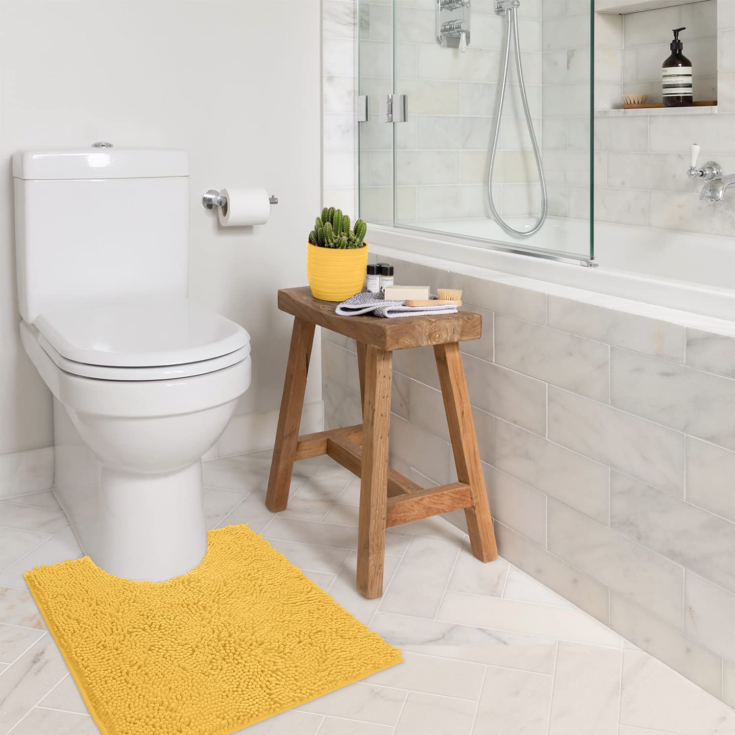 LuxUrux U-Shaped Toilet Bath Mat – Super Absorbent Non-Slip Contoured Rug for Toilet Base, Soft Plush Chenille Fabric, Machine Washable (20