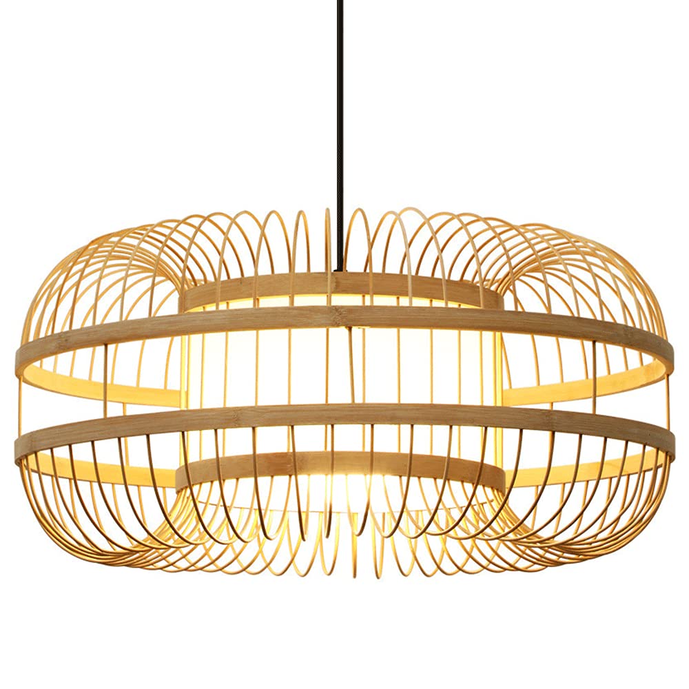 Handmade Bamboo Chandelier Ceiling Light - Wicker Rattan Lampshade with E27 Socket - Chinese Style Nordic Pendant Light for Kitchen Island, Dining Room, Farmhouse Decor - Perfect for Rustic, Boho & Coastal Home Interiors